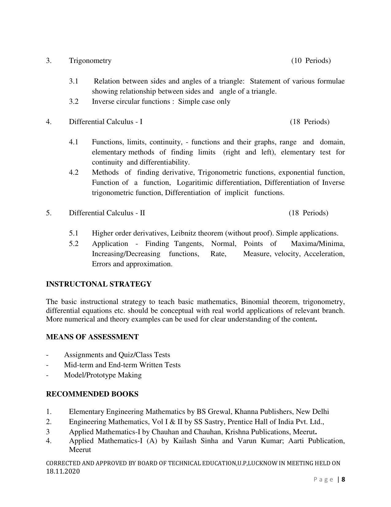 SYLLABUS FOR FIRST SEMESTER SESSION (2020-2021) - SIX SEMESTER DIPLOMA COURSE IN AGRICULTURAL ENGINEERING - Page 8
