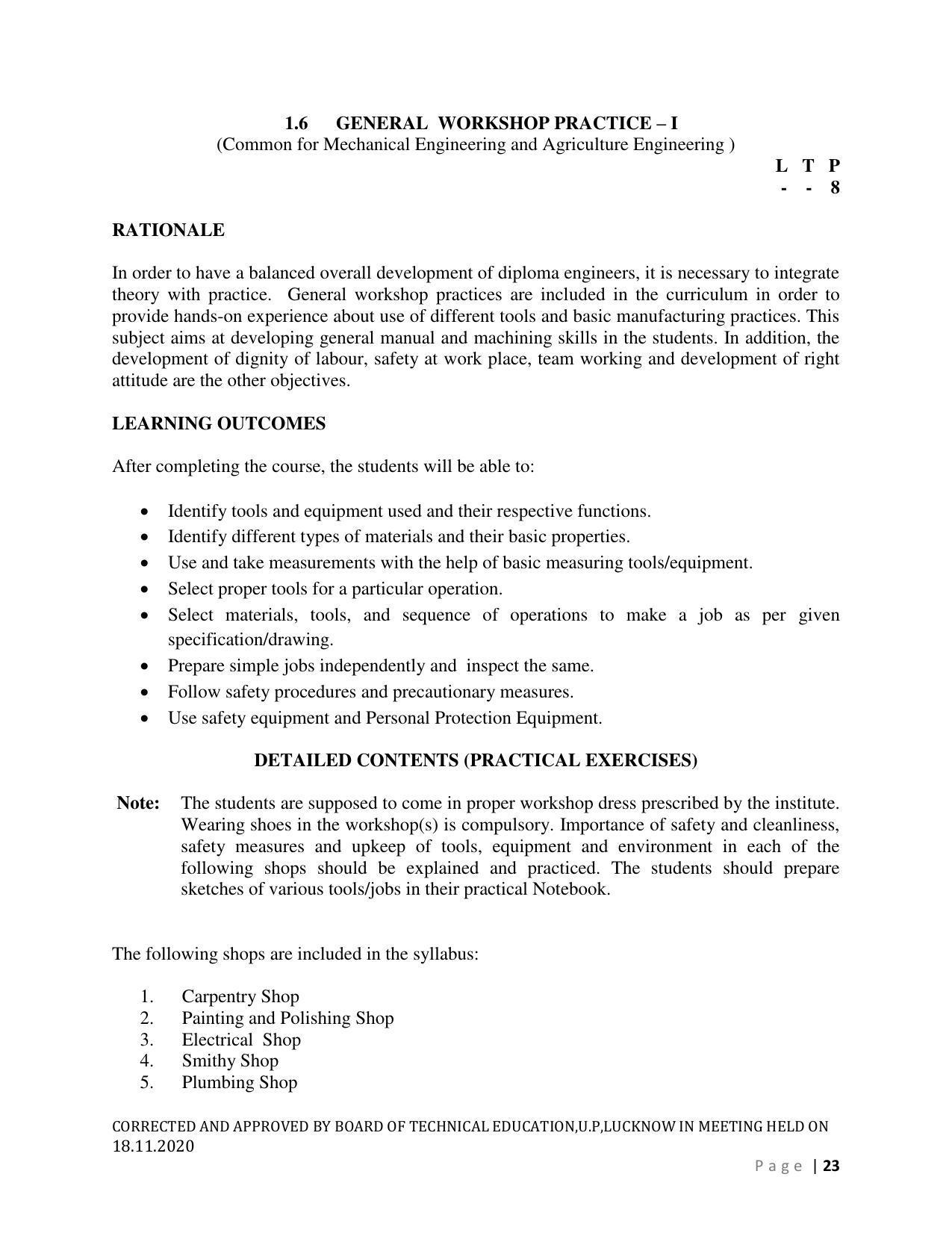 SYLLABUS FOR FIRST SEMESTER SESSION (2020-2021) - SIX SEMESTER DIPLOMA COURSE IN AGRICULTURAL ENGINEERING - Page 23