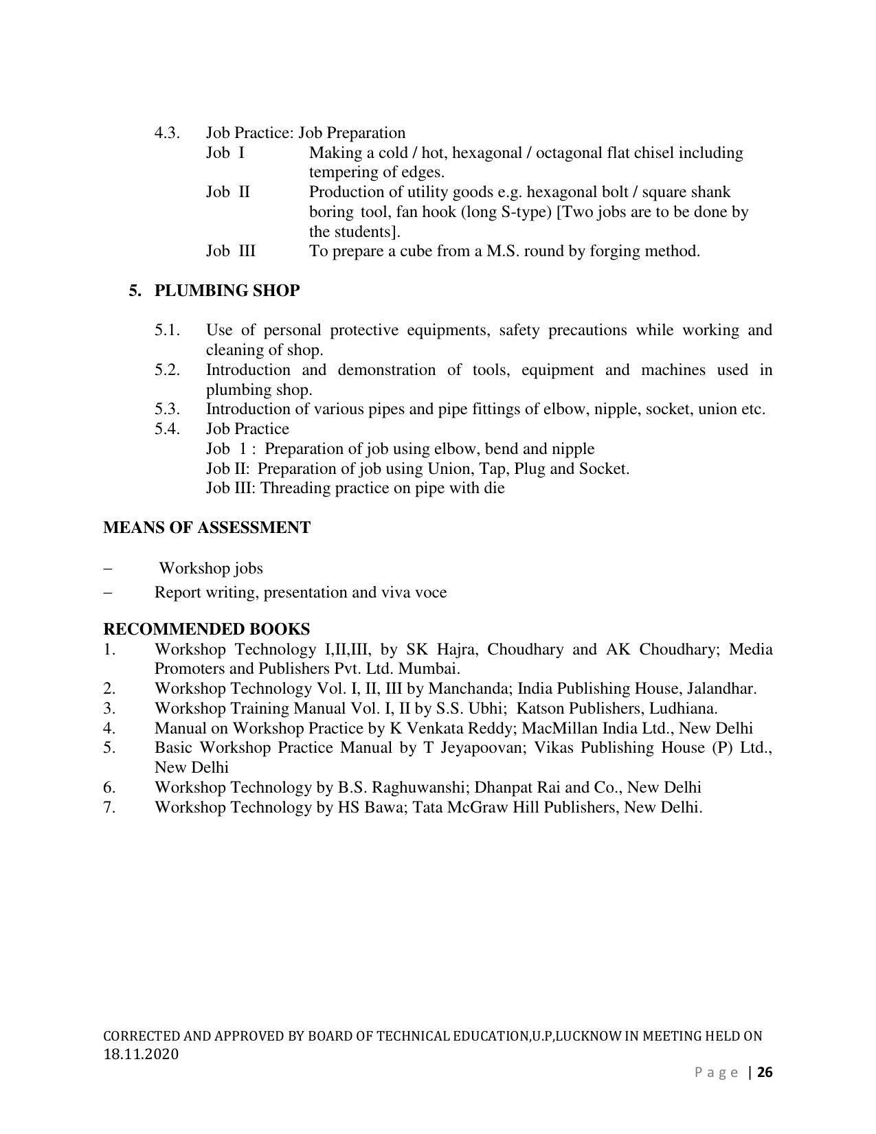 SYLLABUS FOR FIRST SEMESTER SESSION (2020-2021) - SIX SEMESTER DIPLOMA COURSE IN AGRICULTURAL ENGINEERING - Page 26