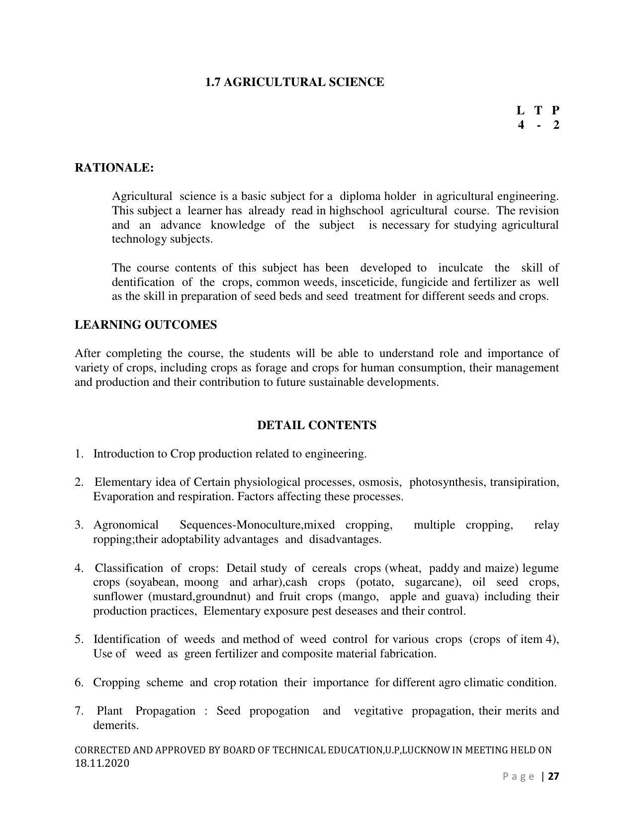 SYLLABUS FOR FIRST SEMESTER SESSION (2020-2021) - SIX SEMESTER DIPLOMA COURSE IN AGRICULTURAL ENGINEERING - Page 27