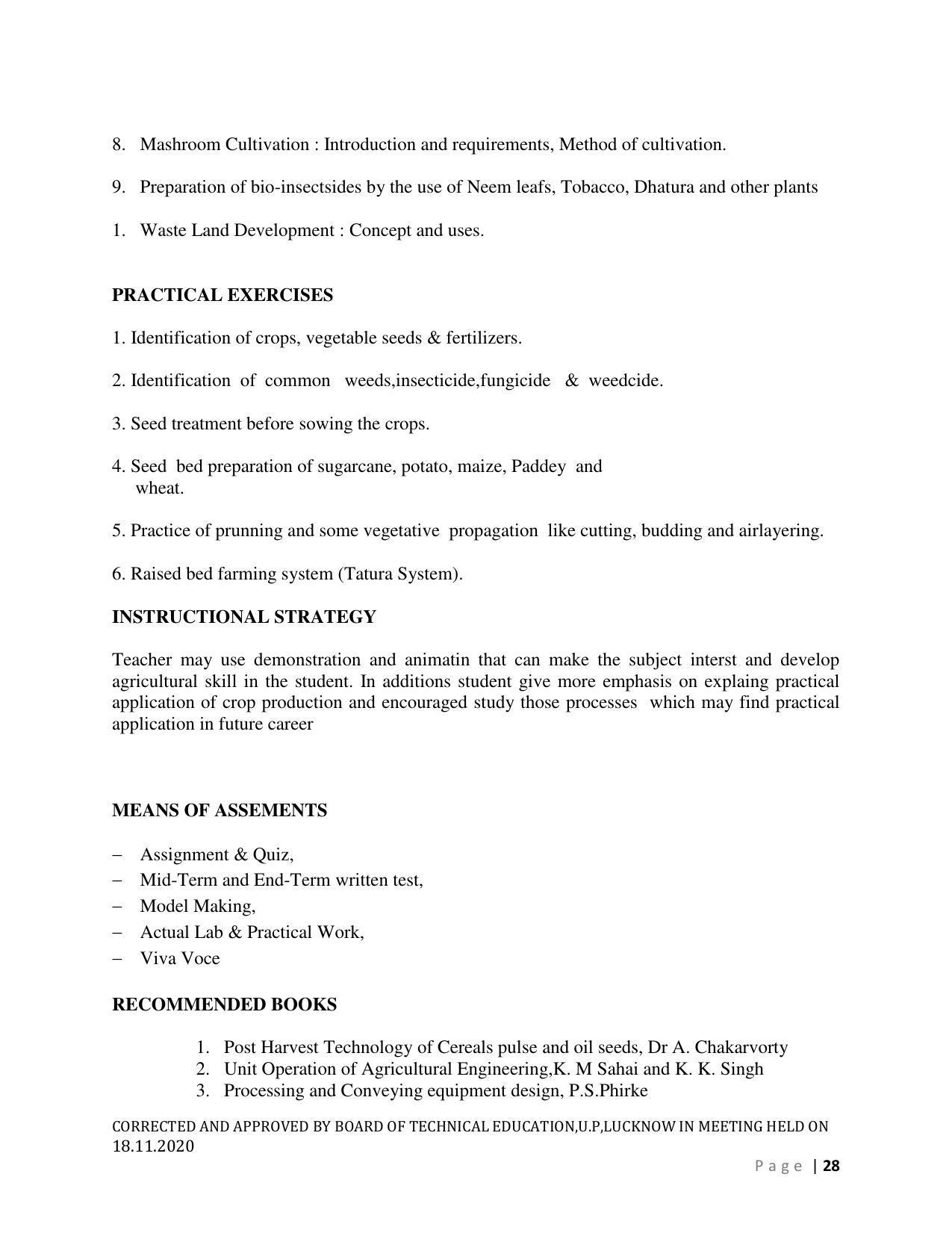 SYLLABUS FOR FIRST SEMESTER SESSION (2020-2021) - SIX SEMESTER DIPLOMA COURSE IN AGRICULTURAL ENGINEERING - Page 28
