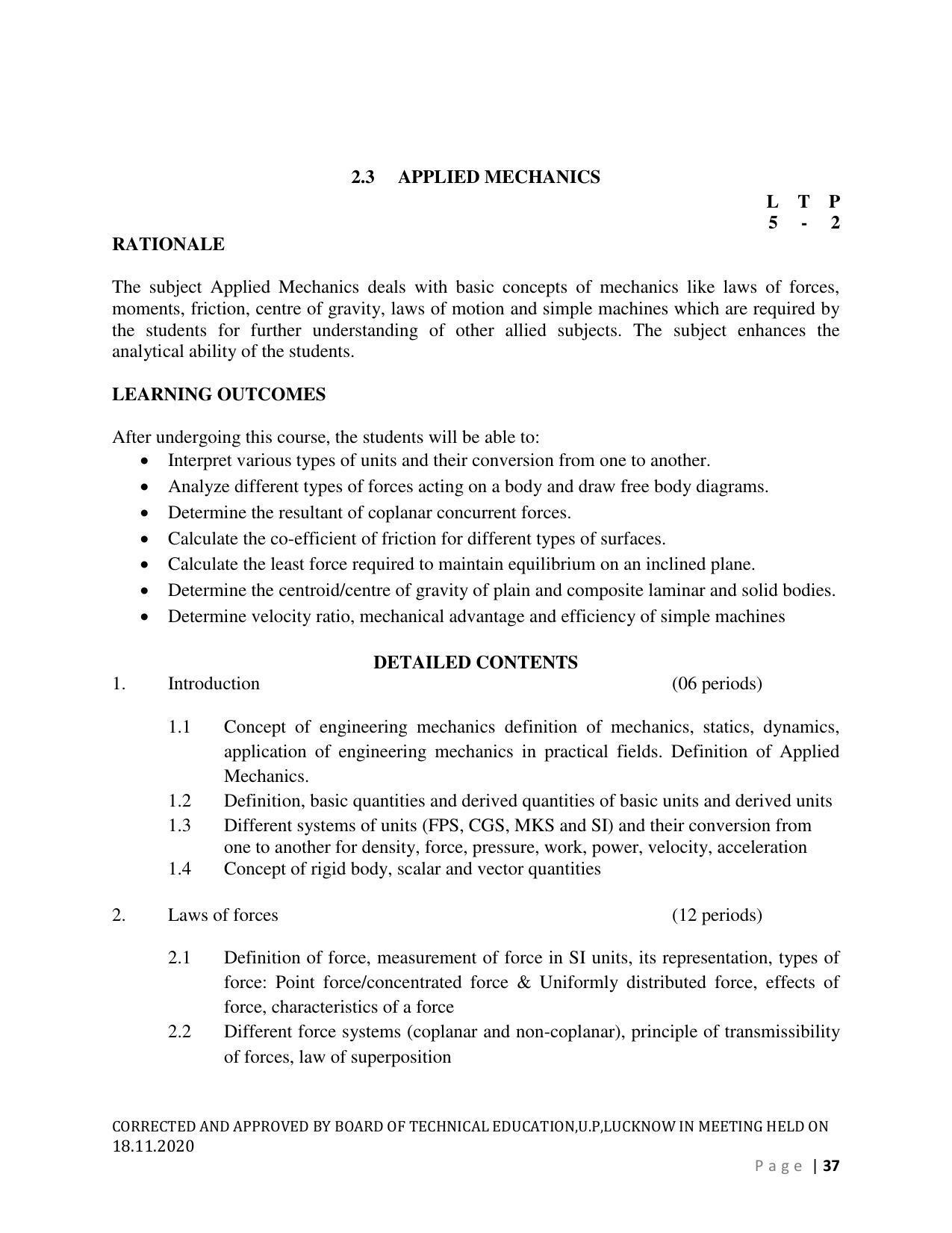 SYLLABUS FOR FIRST SEMESTER SESSION (2020-2021) - SIX SEMESTER DIPLOMA COURSE IN AGRICULTURAL ENGINEERING - Page 37