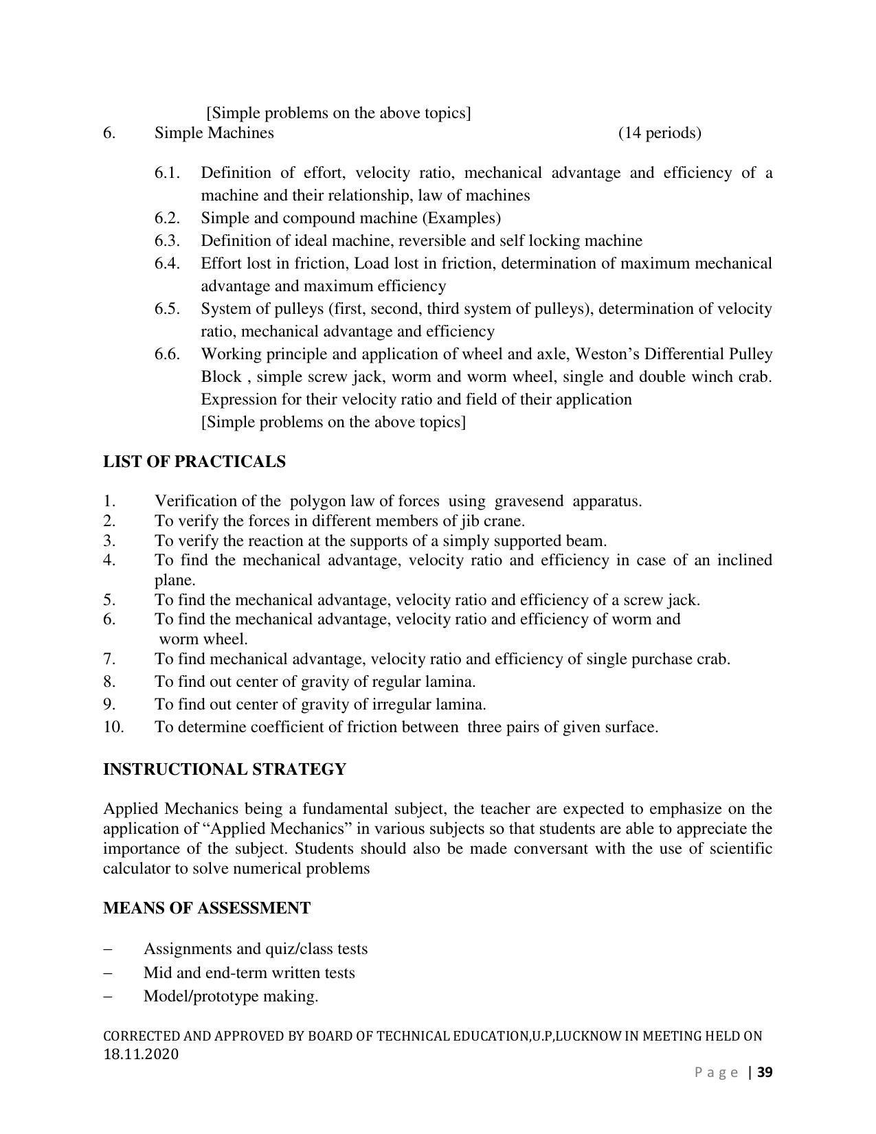 SYLLABUS FOR FIRST SEMESTER SESSION (2020-2021) - SIX SEMESTER DIPLOMA COURSE IN AGRICULTURAL ENGINEERING - Page 39