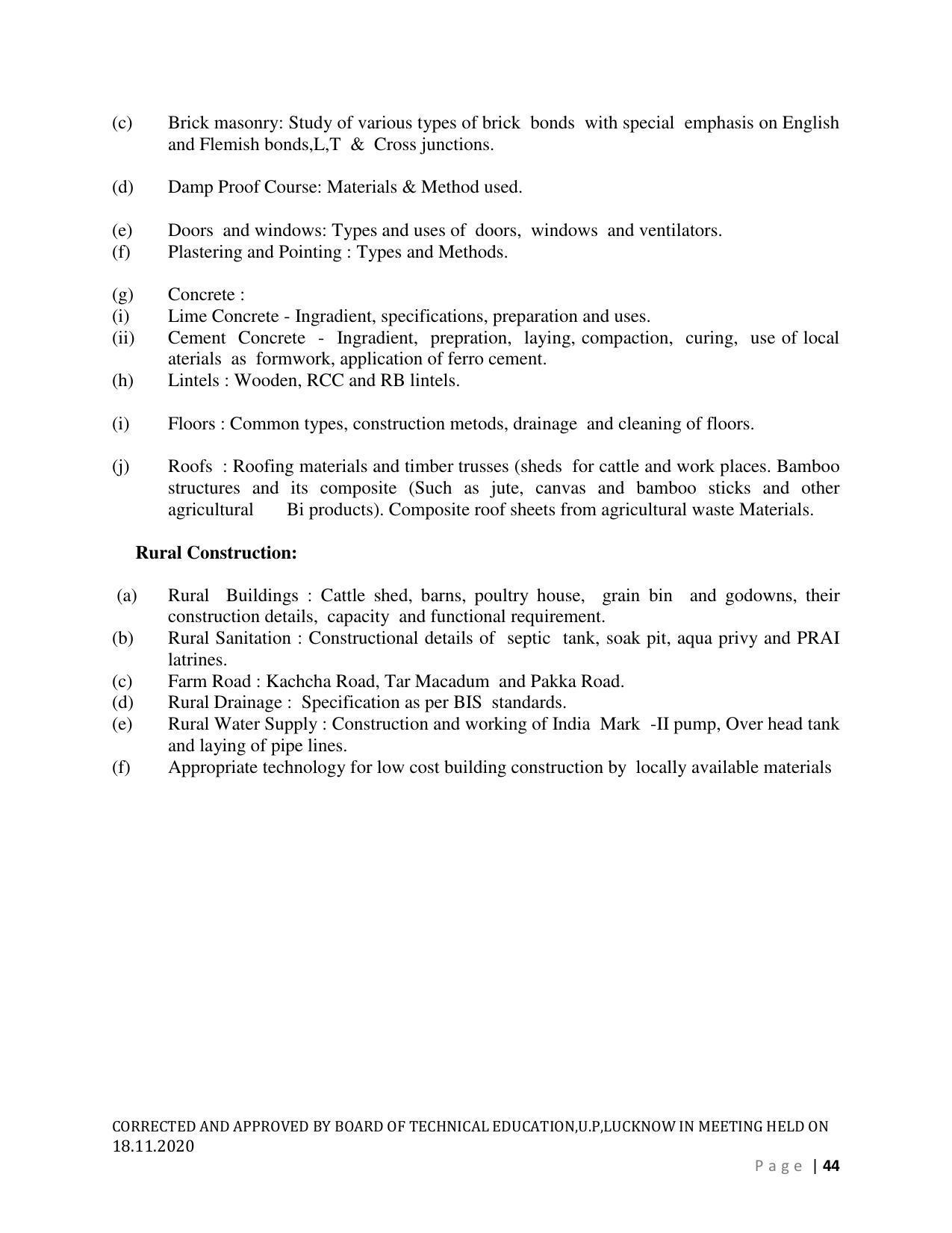 SYLLABUS FOR FIRST SEMESTER SESSION (2020-2021) - SIX SEMESTER DIPLOMA COURSE IN AGRICULTURAL ENGINEERING - Page 44