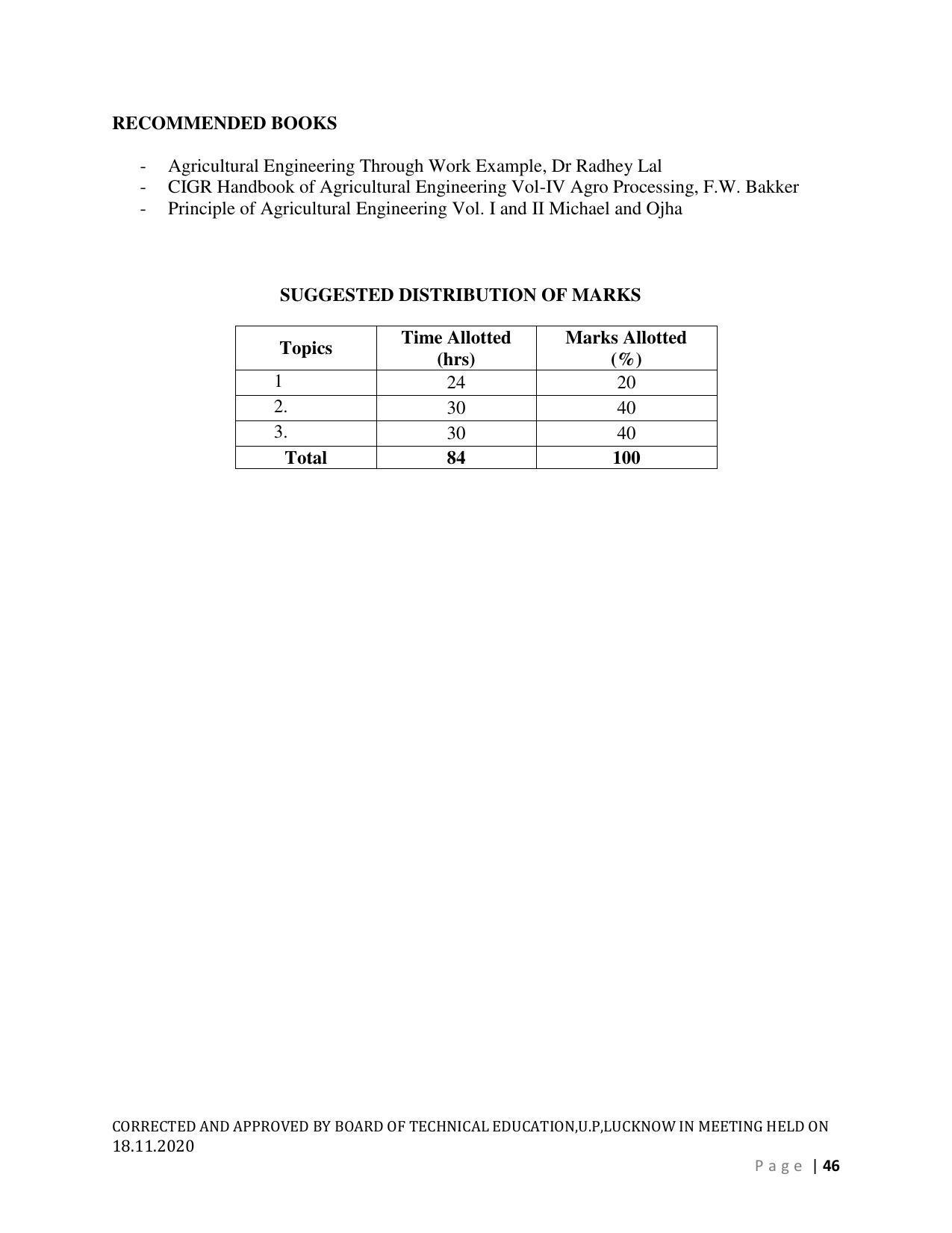 SYLLABUS FOR FIRST SEMESTER SESSION (2020-2021) - SIX SEMESTER DIPLOMA COURSE IN AGRICULTURAL ENGINEERING - Page 46