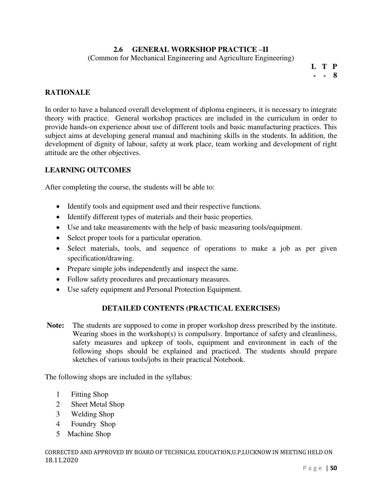 SYLLABUS FOR FIRST SEMESTER SESSION (2020-2021) - SIX SEMESTER DIPLOMA COURSE IN AGRICULTURAL ENGINEERING - Page 50
