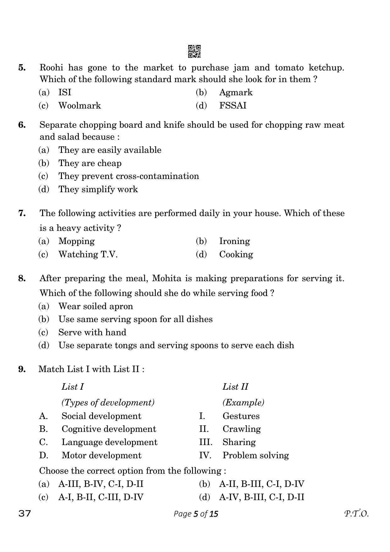 CBSE Class 10 Home Science (Compartment) 2023 Question Paper - Page 5