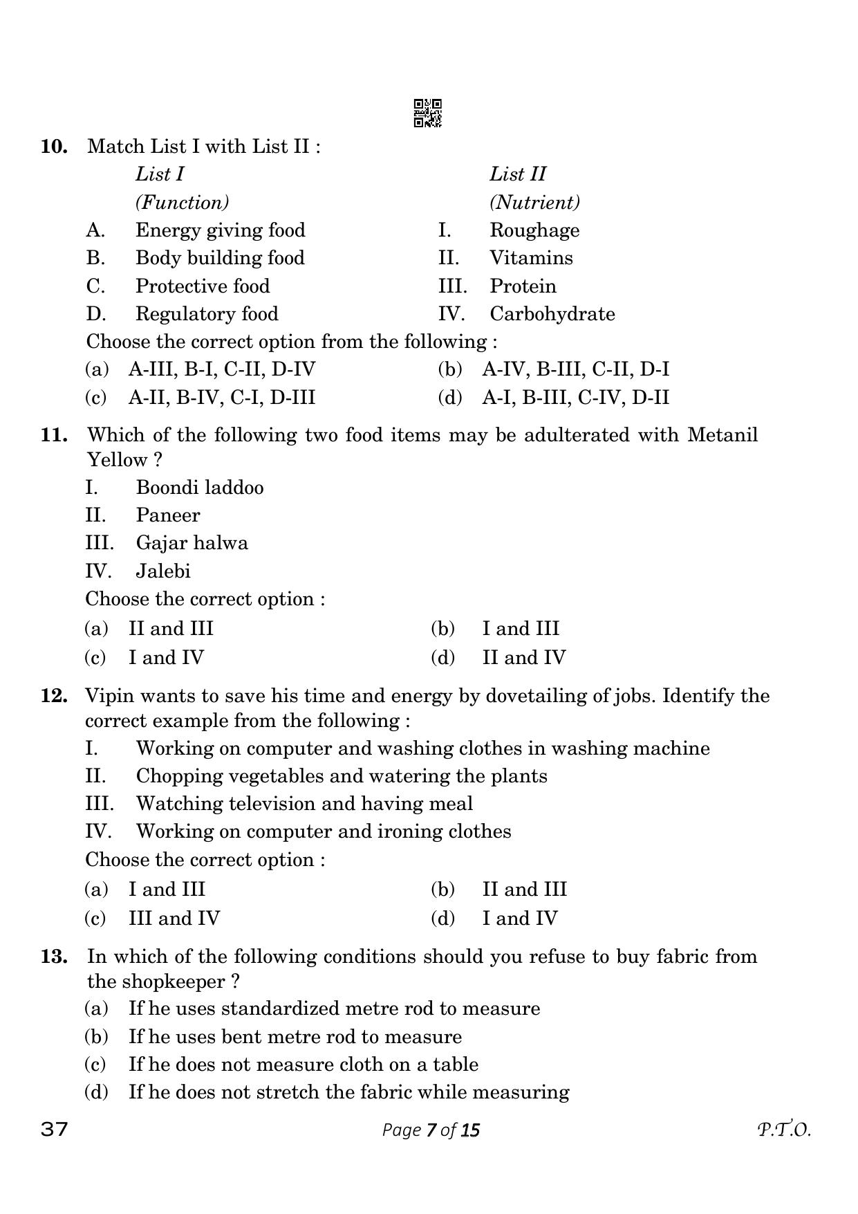 CBSE Class 10 Home Science (Compartment) 2023 Question Paper - Page 7