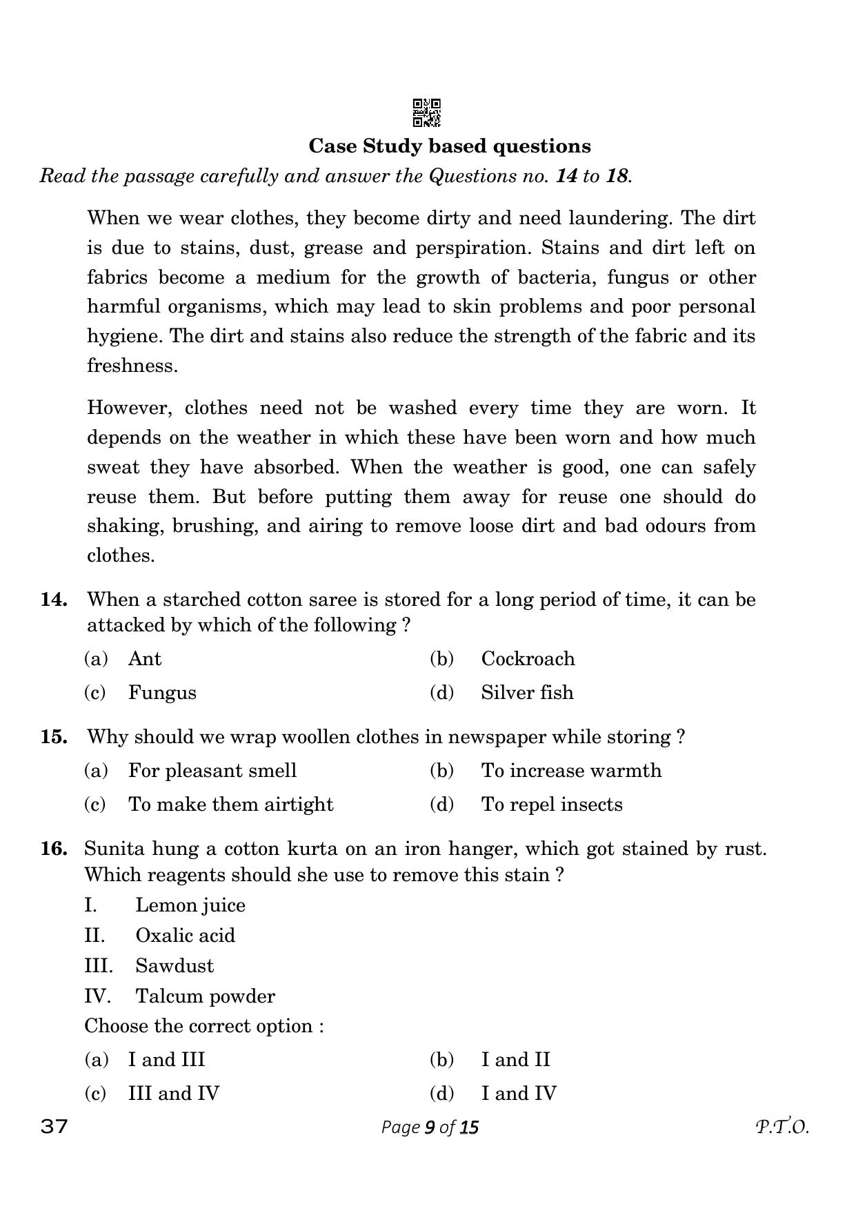 CBSE Class 10 Home Science (Compartment) 2023 Question Paper - Page 9