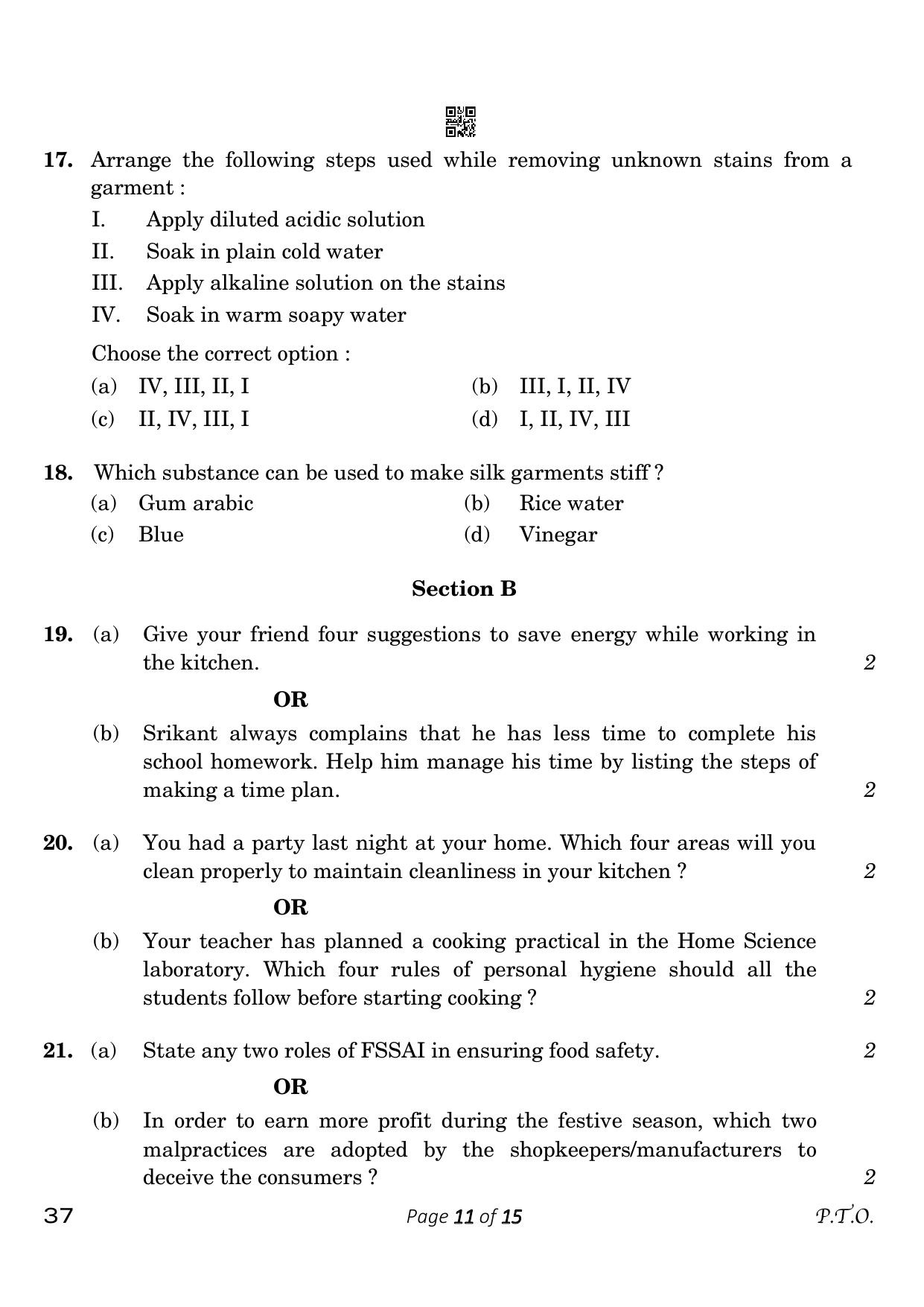 CBSE Class 10 Home Science (Compartment) 2023 Question Paper - Page 11