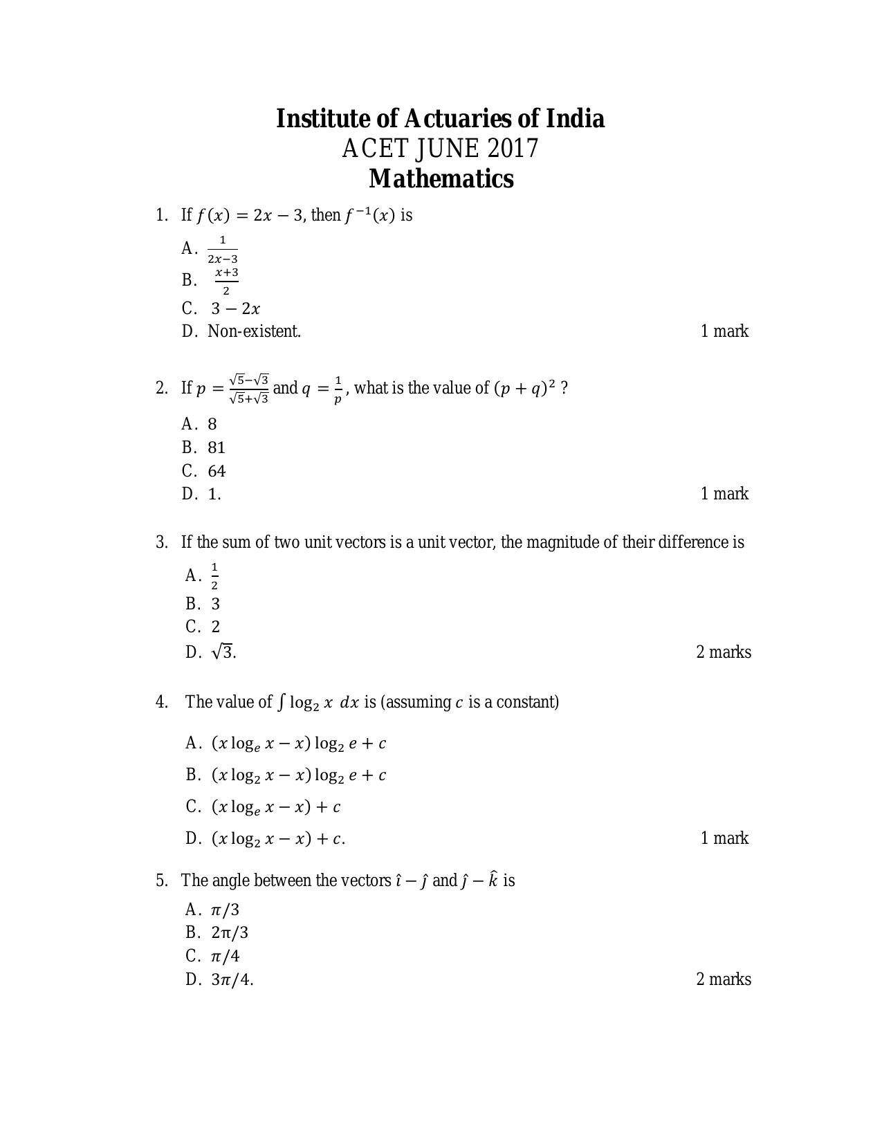 ACET June 2017 Question Papers - Page 1