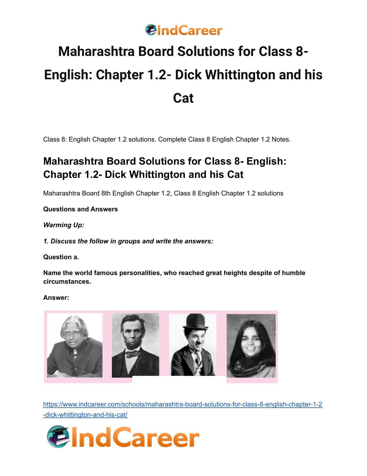 Maharashtra Board Solutions for Class 8- English: Chapter 1.2- Dick Whittington and his Cat - Page 2
