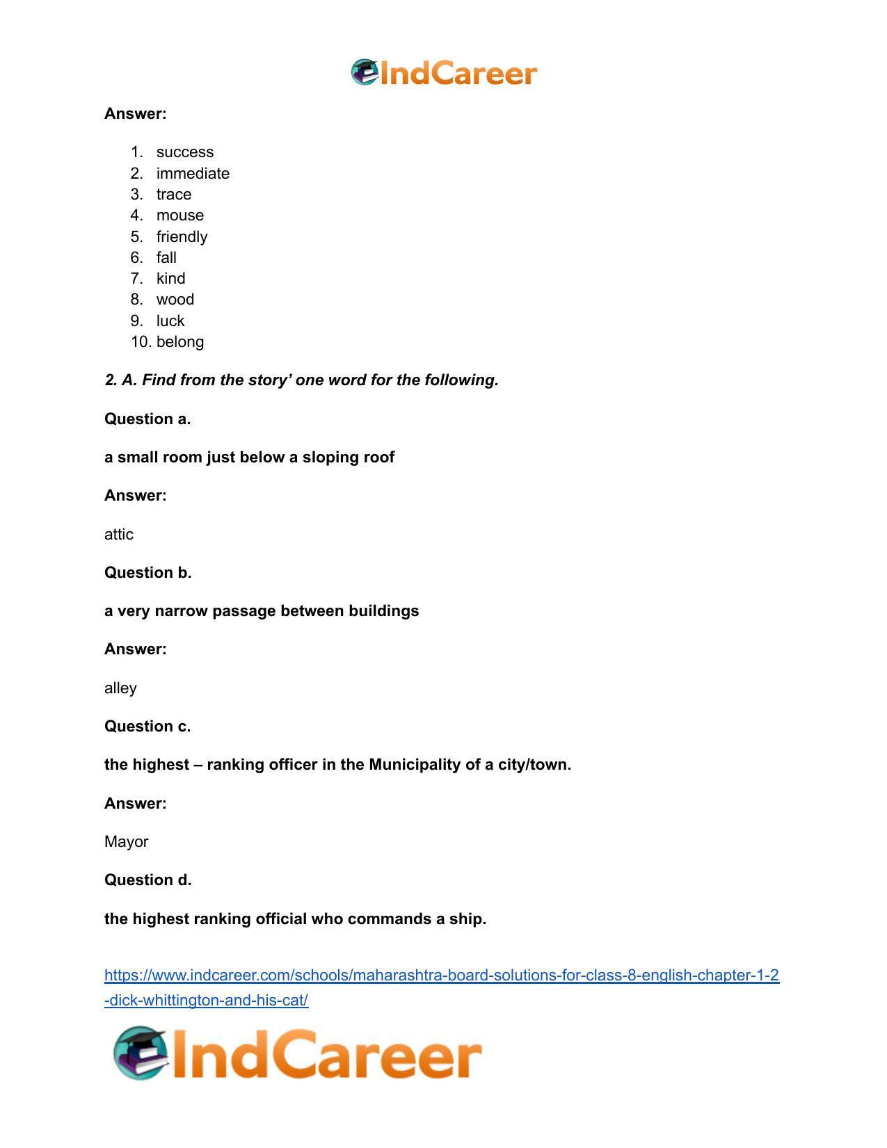 Maharashtra Board Solutions for Class 8- English: Chapter 1.2- Dick Whittington and his Cat - Page 5