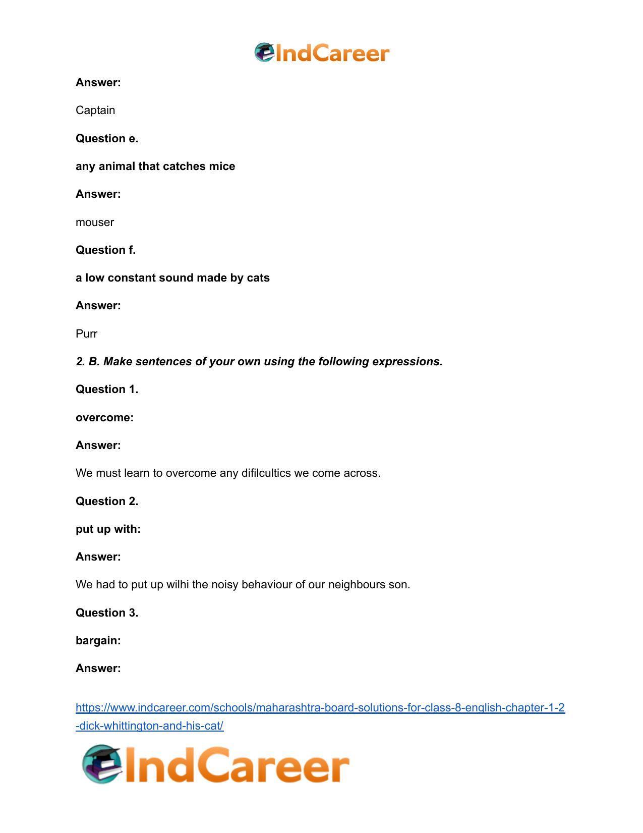 Maharashtra Board Solutions for Class 8- English: Chapter 1.2- Dick Whittington and his Cat - Page 6