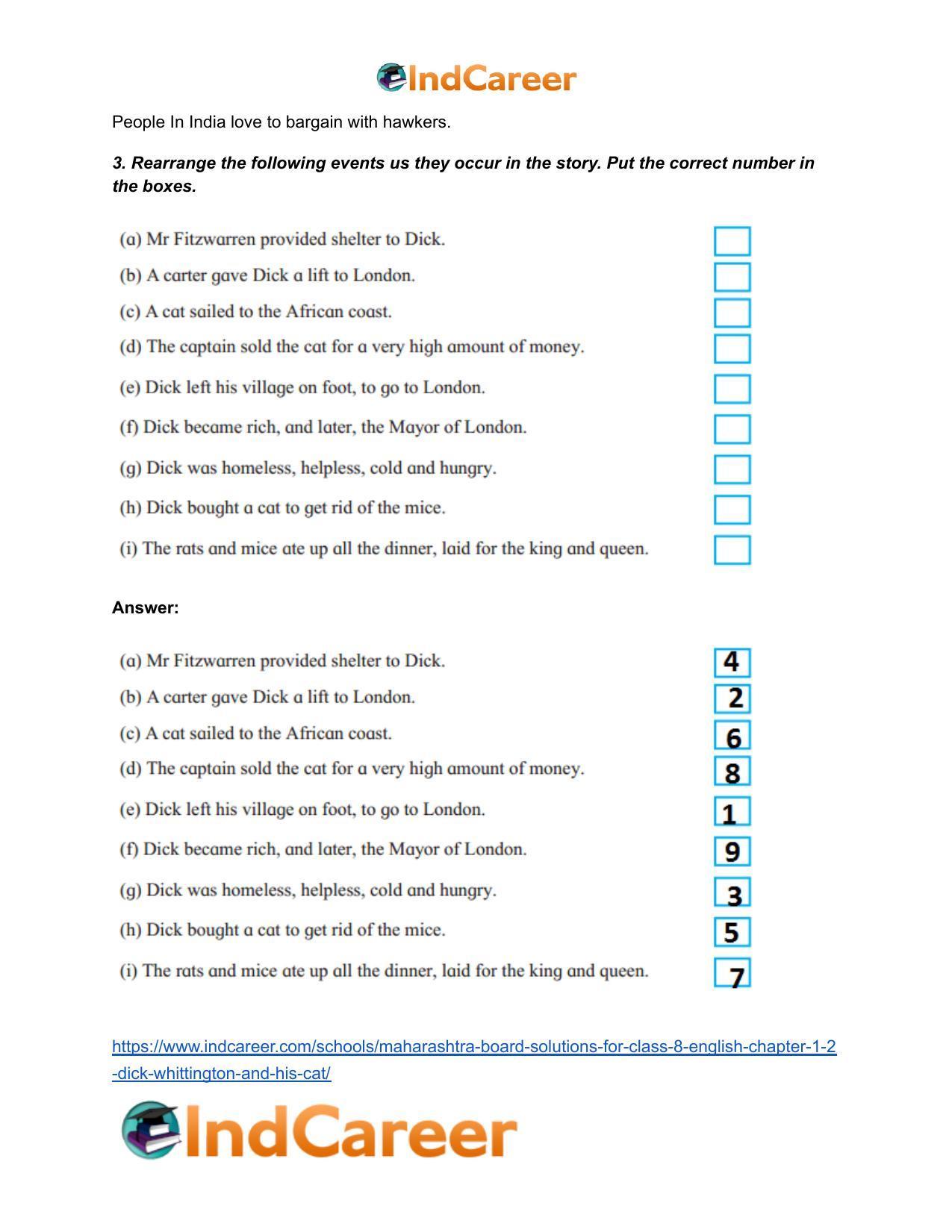 Maharashtra Board Solutions for Class 8- English: Chapter 1.2- Dick Whittington and his Cat - Page 7