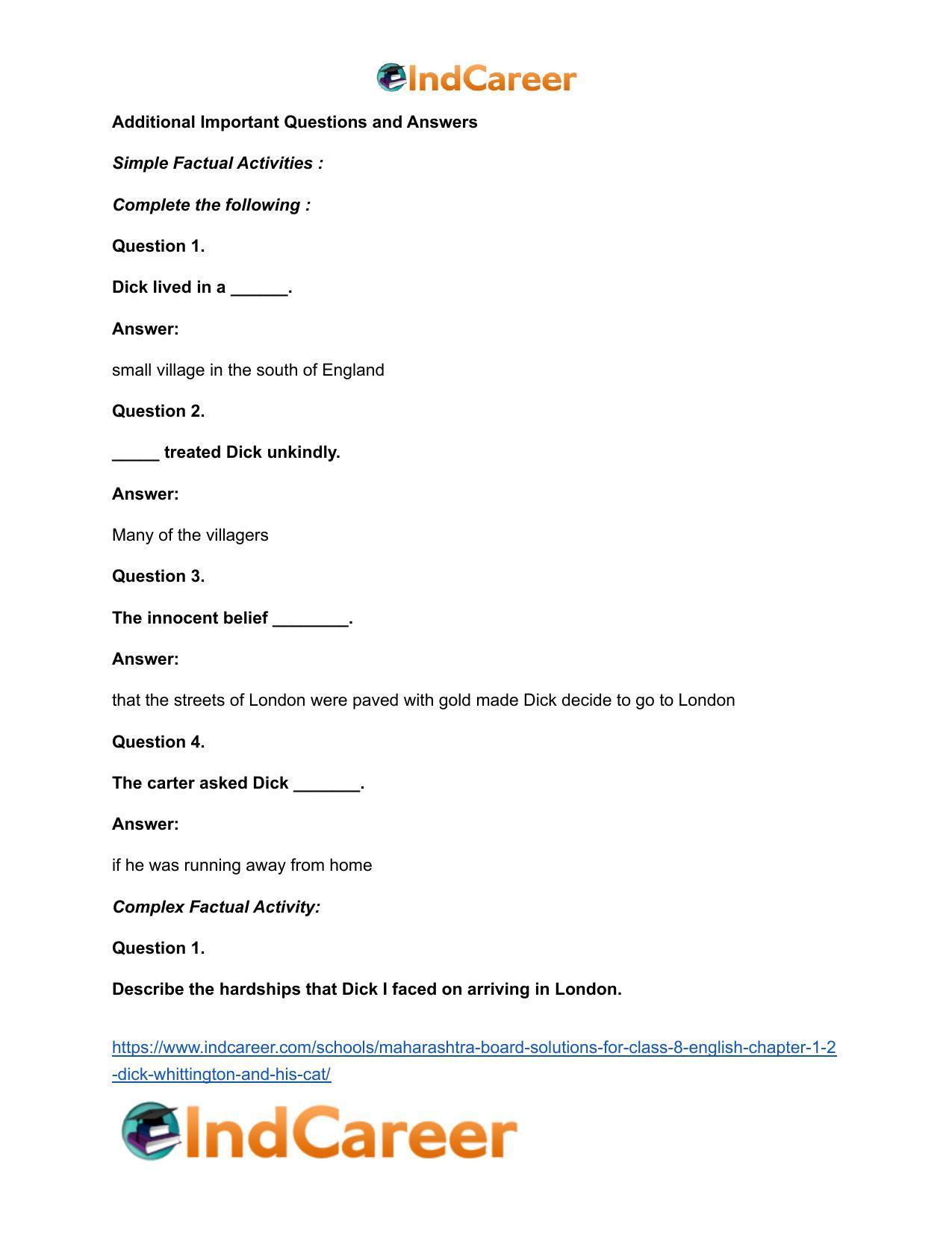 Maharashtra Board Solutions for Class 8- English: Chapter 1.2- Dick Whittington and his Cat - Page 11