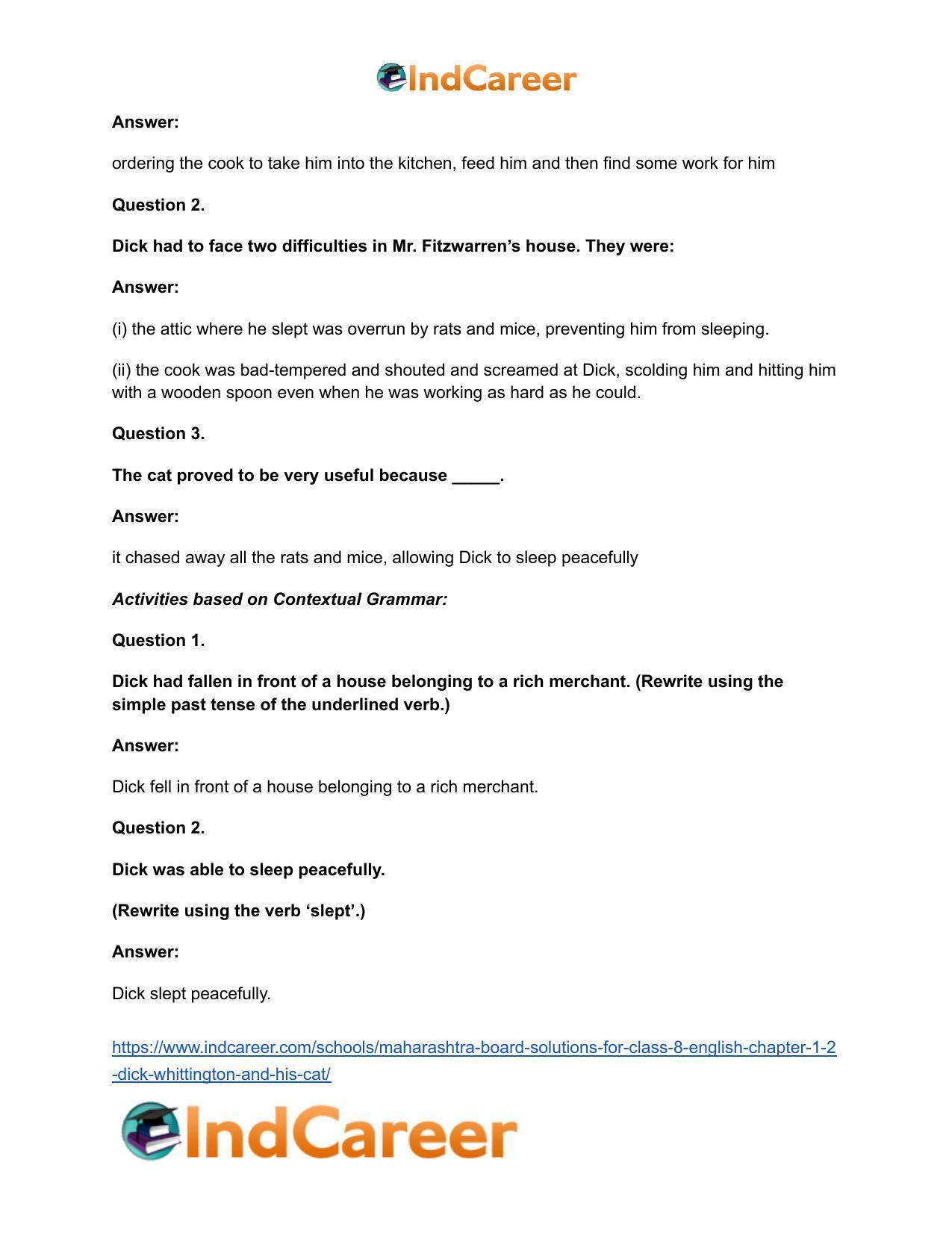 Maharashtra Board Solutions for Class 8- English: Chapter 1.2- Dick Whittington and his Cat - Page 13