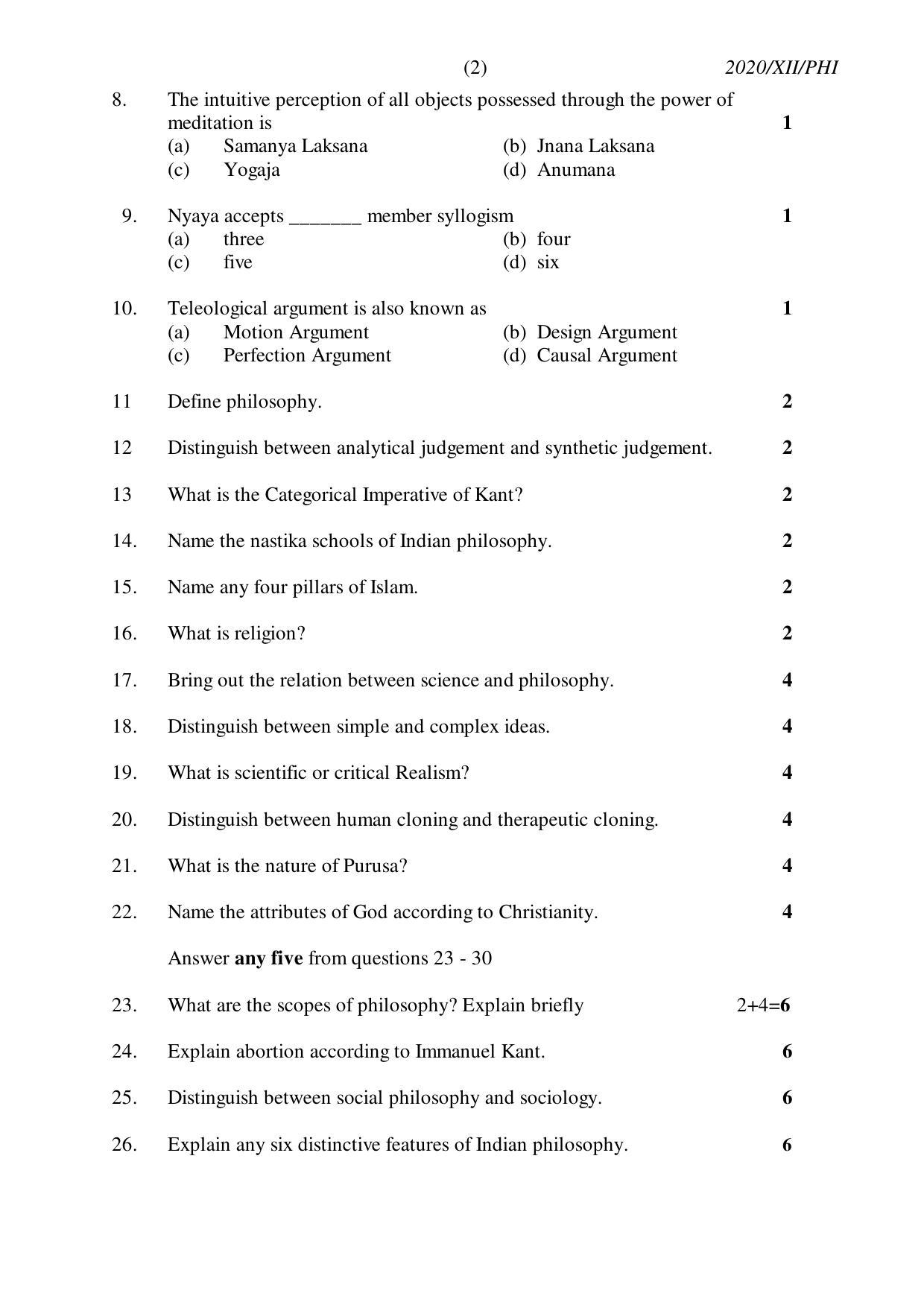Nagaland Board Class 12 PHILOSOPHY 2020 Question Papers - Page 2