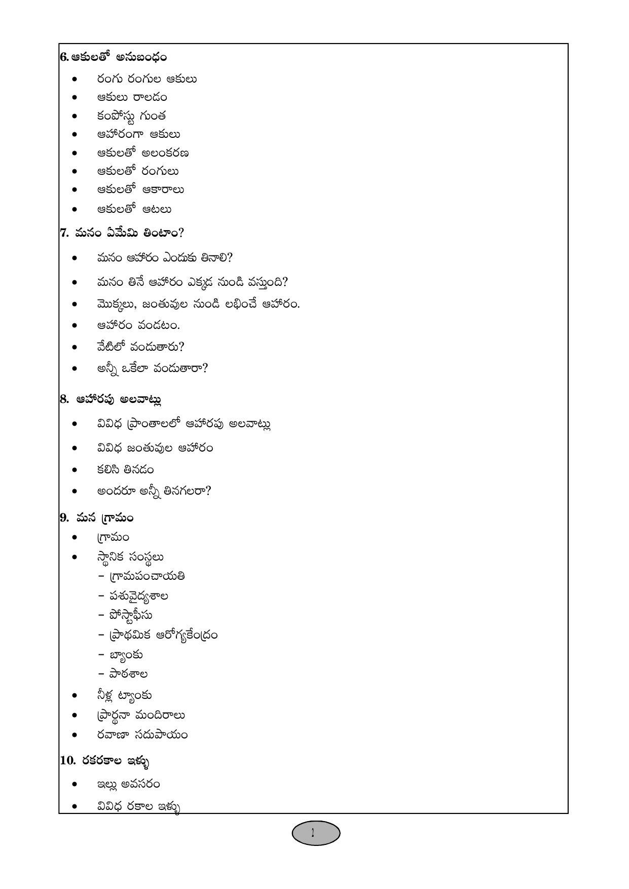Telangana Board EVS (Classes III to V)	 Syllabus - Telugu Medium - Page 2