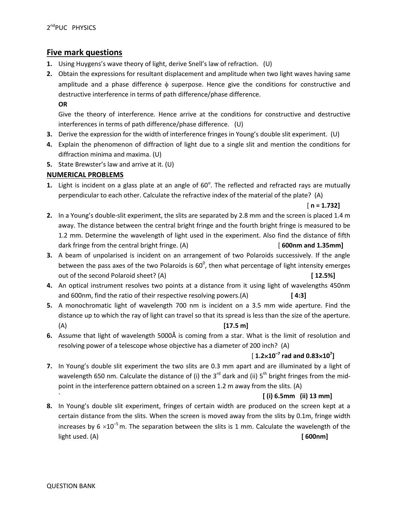 Karnataka 2nd PUC Question Bank for Physics - Page 56