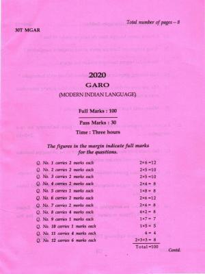 AHSEC Class 12 Garo Question Papers 2020