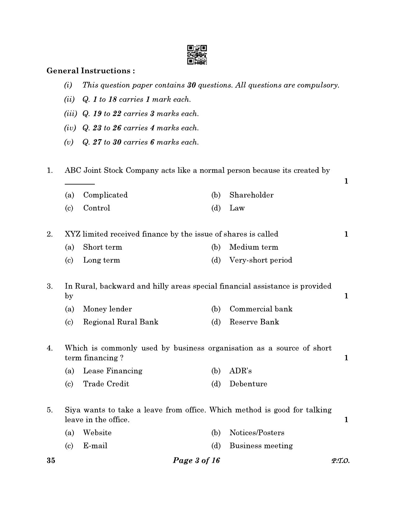 CBSE Class 10 35 Elements Of Business 2023 Question Paper - Page 3
