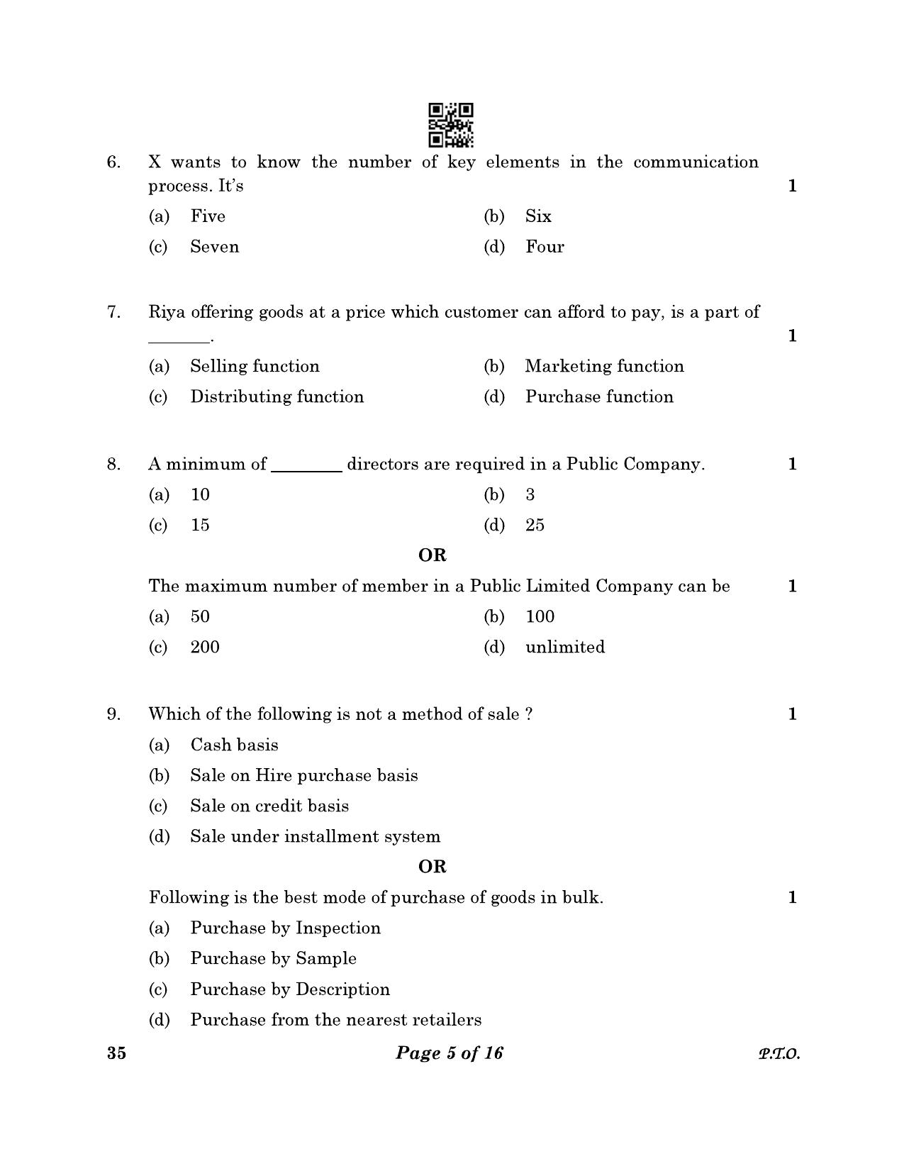 CBSE Class 10 35 Elements Of Business 2023 Question Paper - Page 5