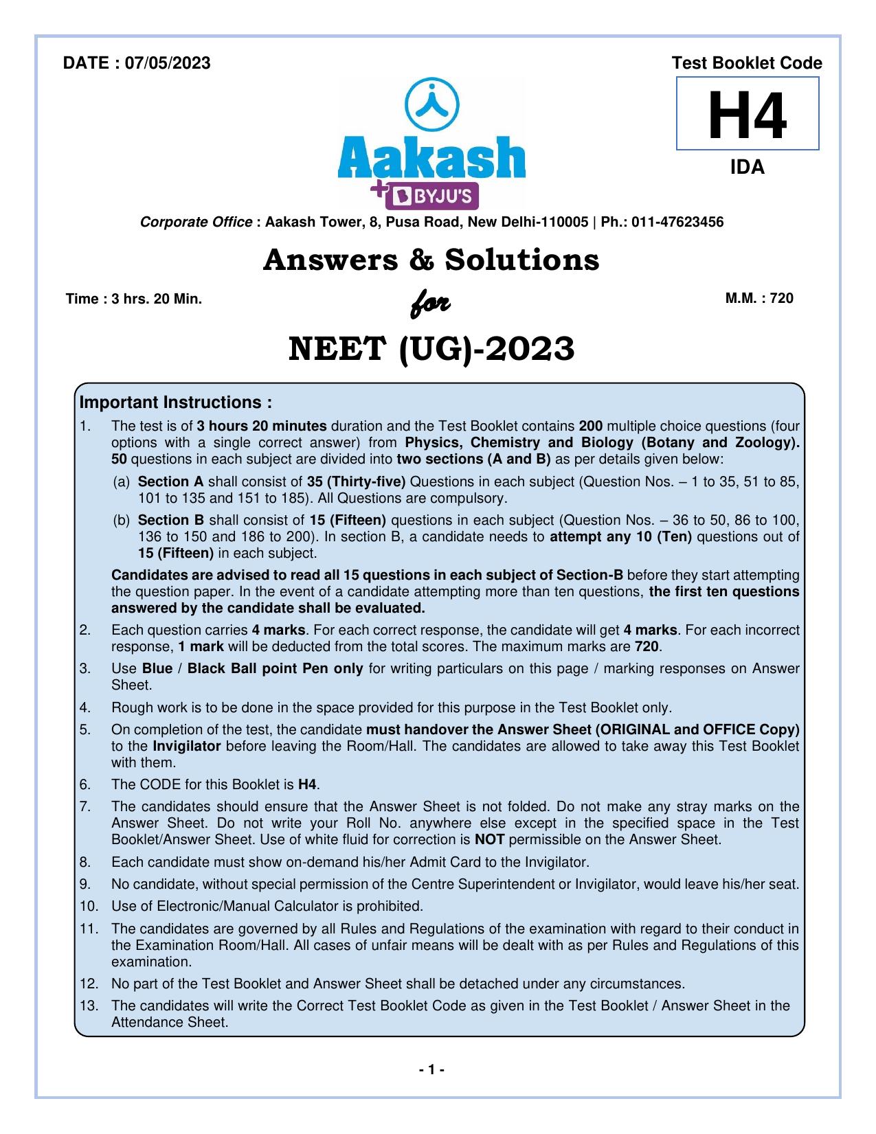 NEET 2023 Question Paper H4 - Page 1