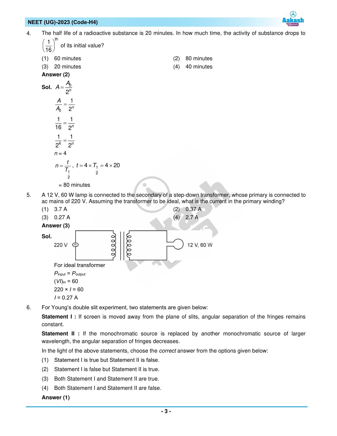 NEET 2023 Question Paper H4 - Page 3