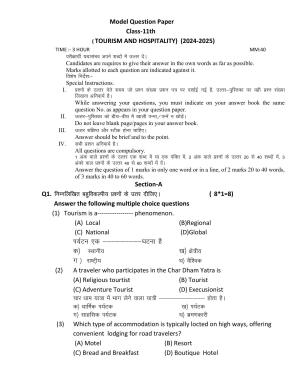 HPBOSE Class 11th Tourism Sample Question Papers 2025