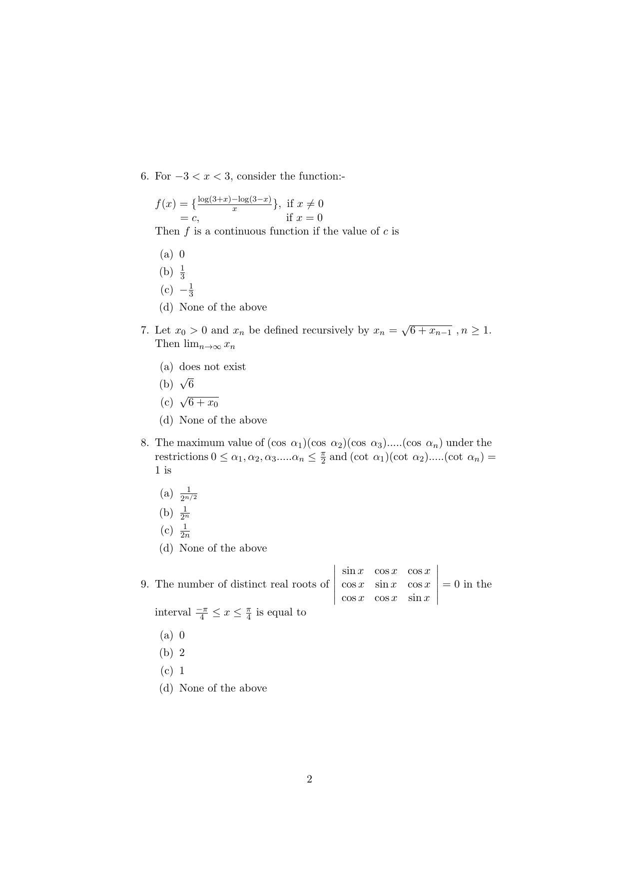 ISI Admission Test M.S.(QMS) QMA 2019 Sample Paper - Page 2