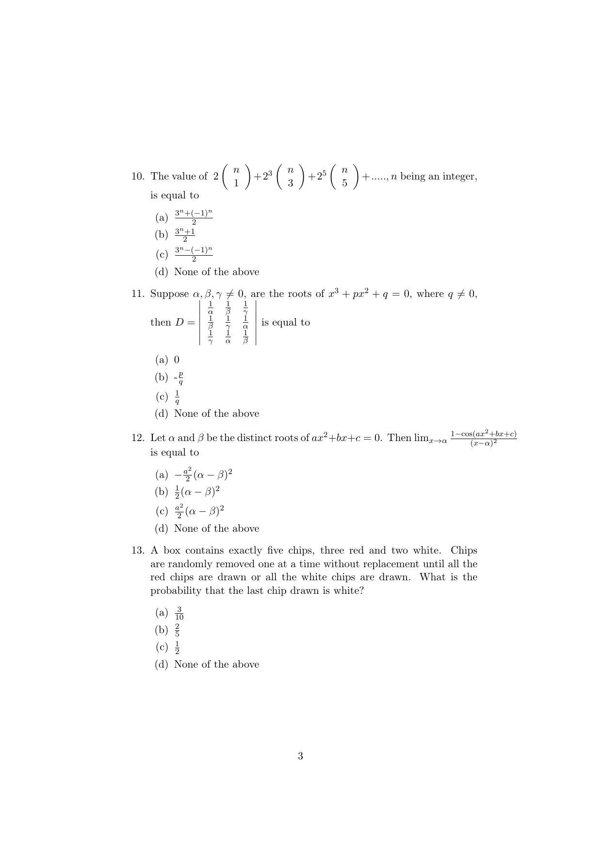 ISI Admission Test M.S.(QMS) QMA 2019 Sample Paper - Page 3