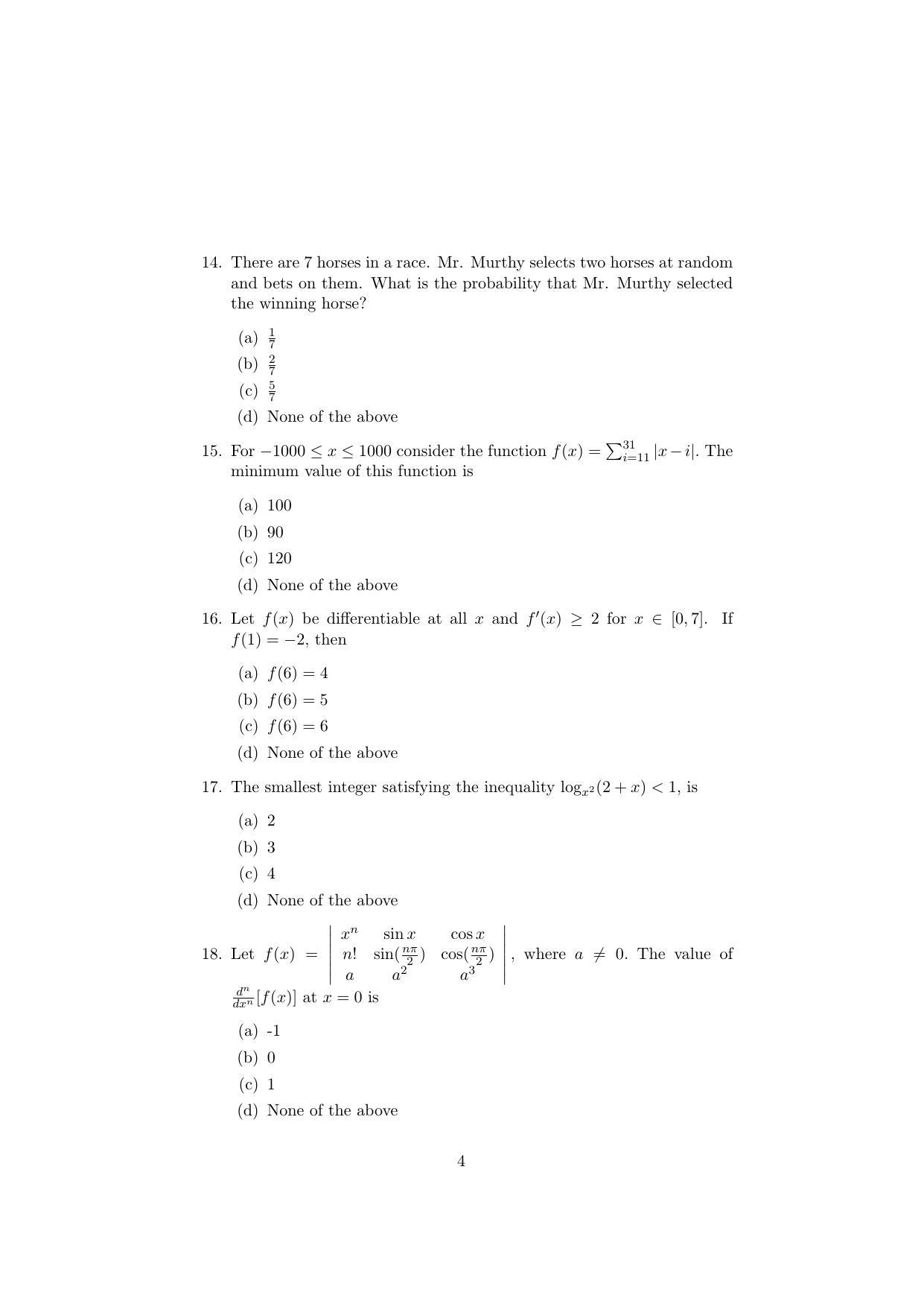 ISI Admission Test M.S.(QMS) QMA 2019 Sample Paper - Page 4