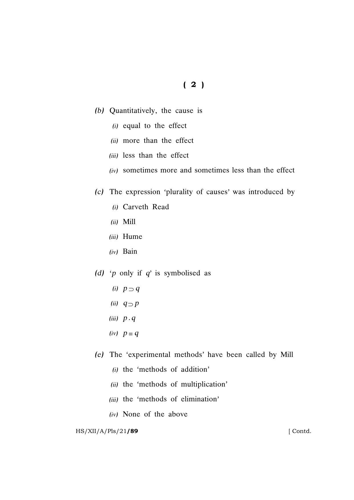 Meghalaya Board (MBOSE) Class 12 PHILOSOPHY  (HS-XII-A-Pls-21) 2021 Question Paper - Page 2