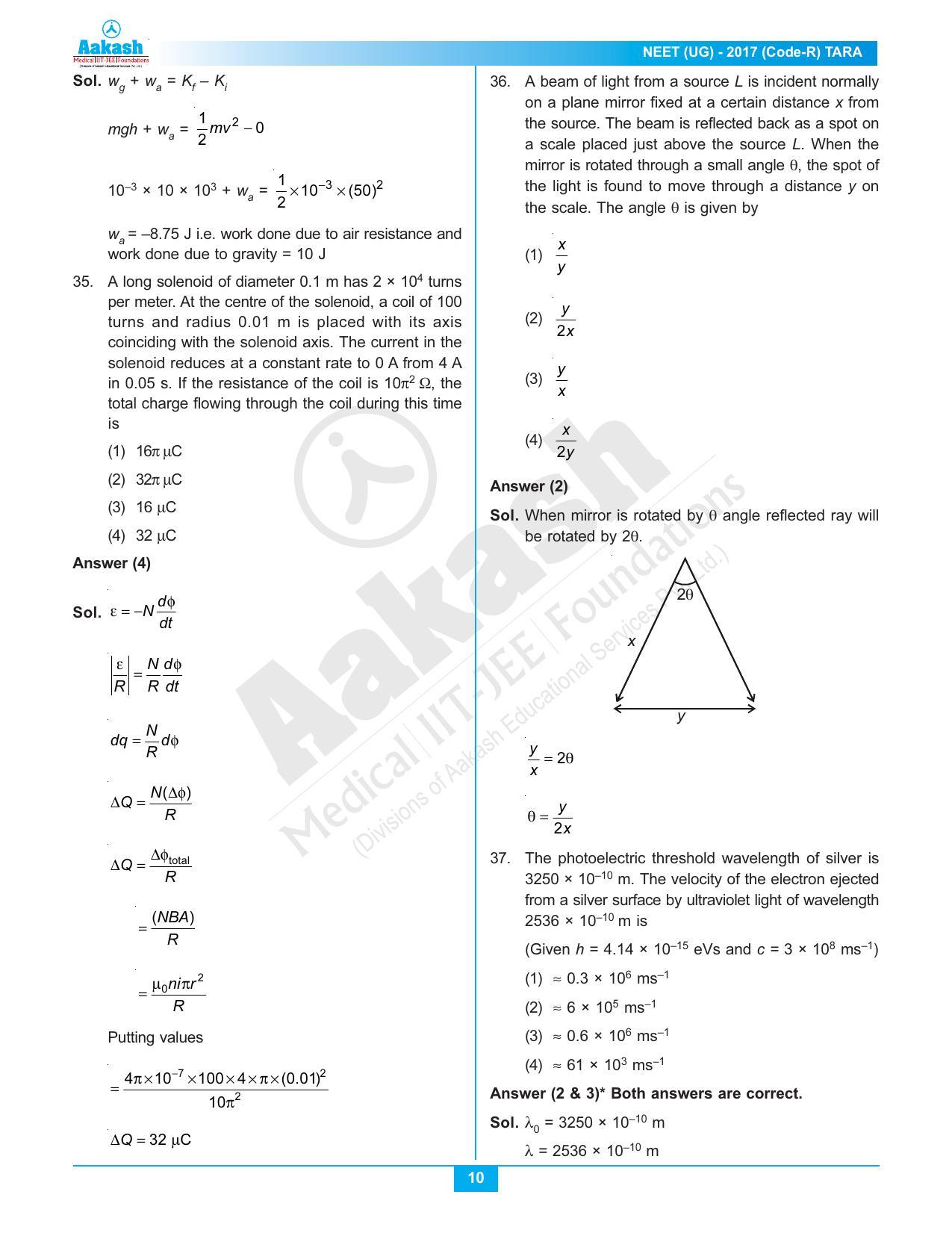  NEET Code R 2017 Answer & Solutions - Page 10