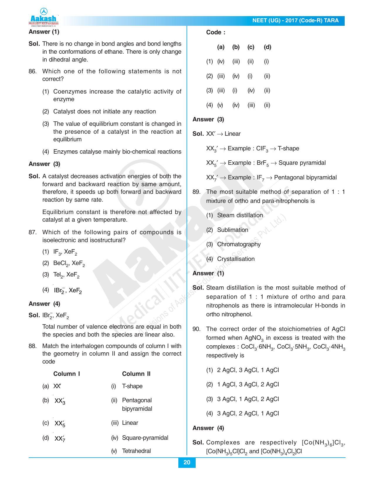  NEET Code R 2017 Answer & Solutions - Page 20