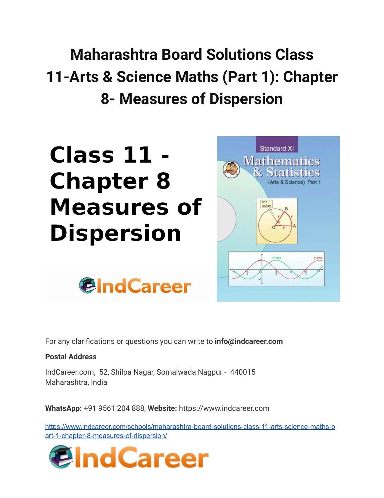 Maharashtra Board Solutions Class 11-Arts & Science Maths (Part 1): Chapter 8- Measures of Dispersion - Page 1