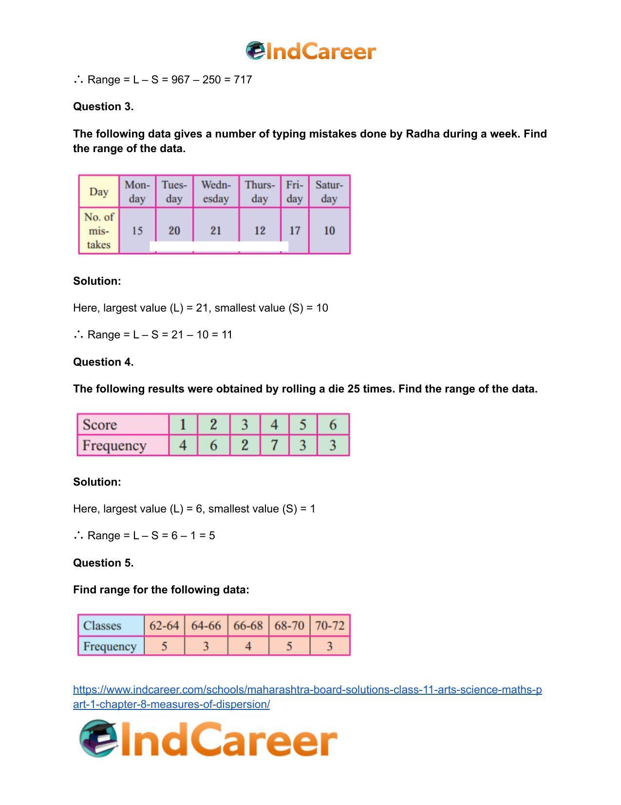 Maharashtra Board Solutions Class 11-Arts & Science Maths (Part 1): Chapter 8- Measures of Dispersion - Page 3