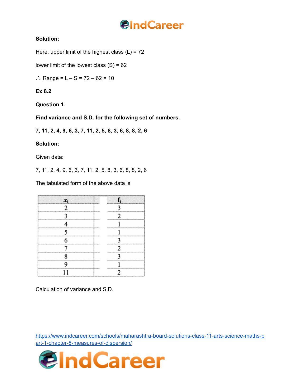 Maharashtra Board Solutions Class 11-Arts & Science Maths (Part 1): Chapter 8- Measures of Dispersion - Page 4