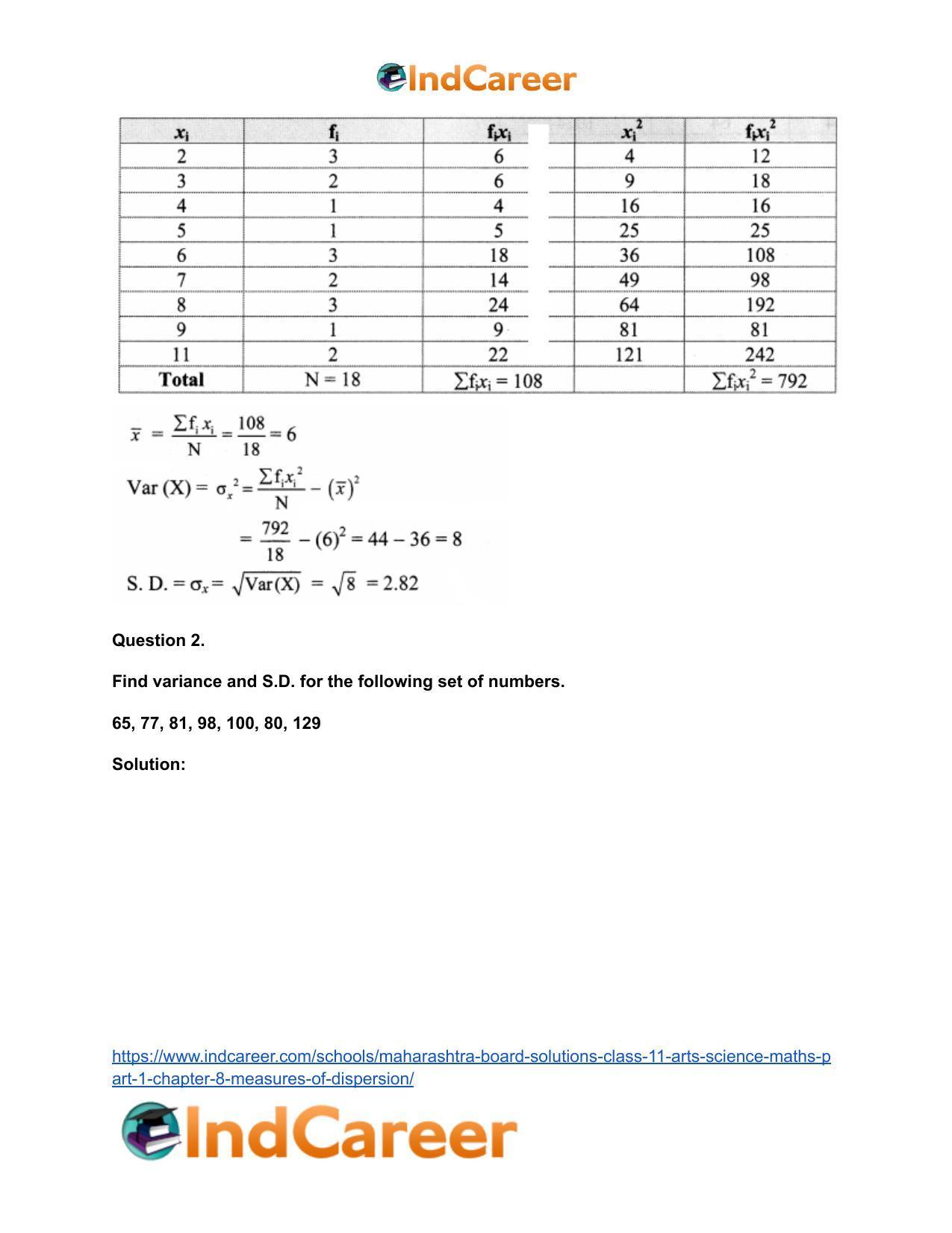 Maharashtra Board Solutions Class 11-Arts & Science Maths (Part 1): Chapter 8- Measures of Dispersion - Page 5