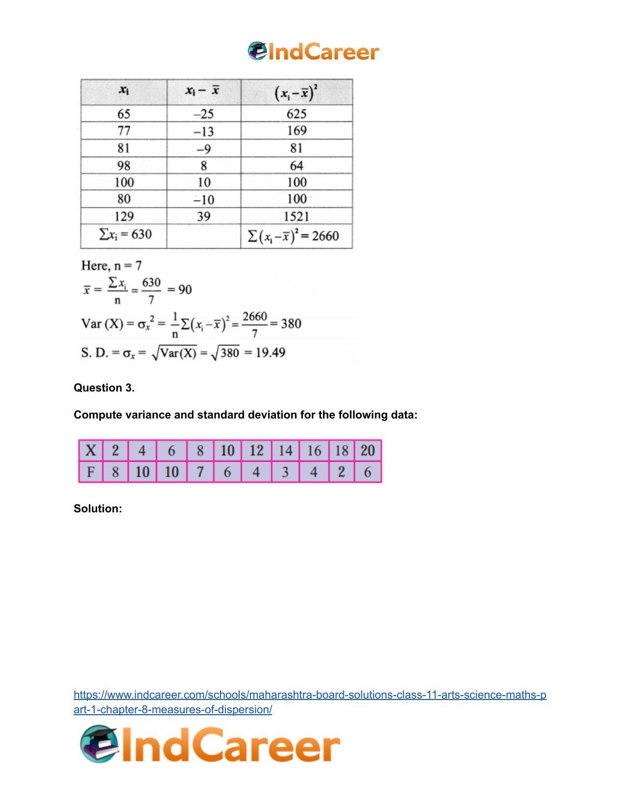 Maharashtra Board Solutions Class 11-Arts & Science Maths (Part 1): Chapter 8- Measures of Dispersion - Page 6