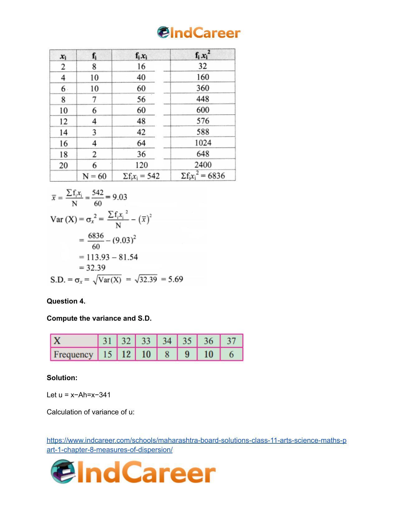 Maharashtra Board Solutions Class 11-Arts & Science Maths (Part 1): Chapter 8- Measures of Dispersion - Page 7