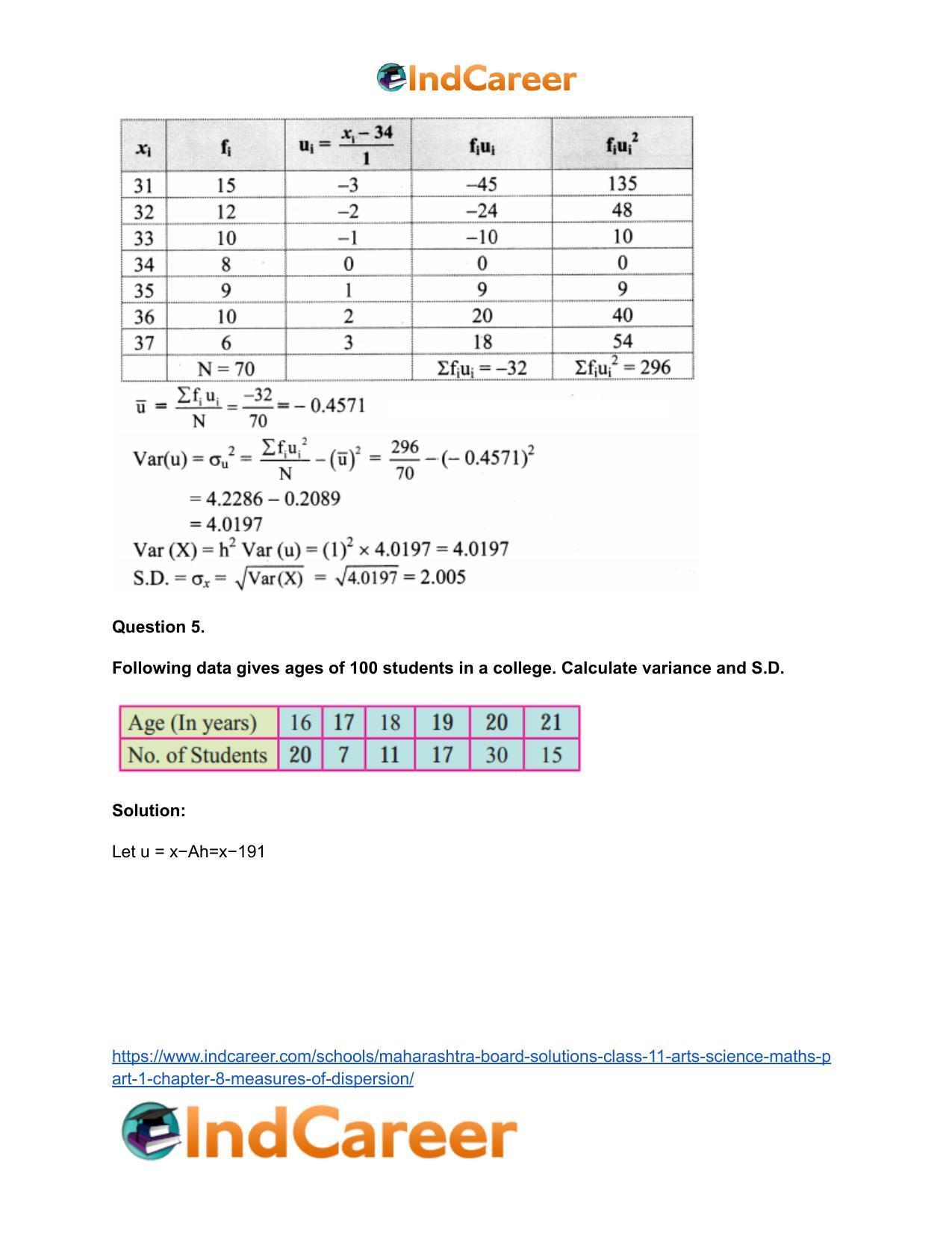 Maharashtra Board Solutions Class 11-Arts & Science Maths (Part 1): Chapter 8- Measures of Dispersion - Page 8