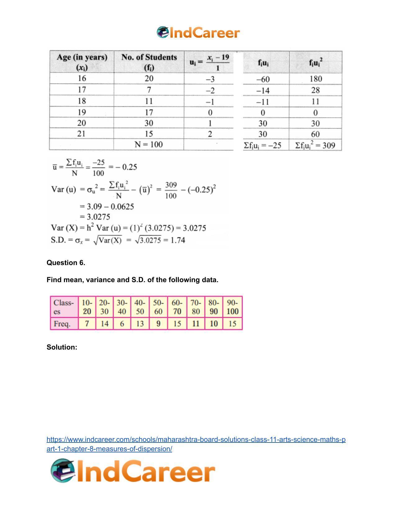 Maharashtra Board Solutions Class 11-Arts & Science Maths (Part 1): Chapter 8- Measures of Dispersion - Page 9