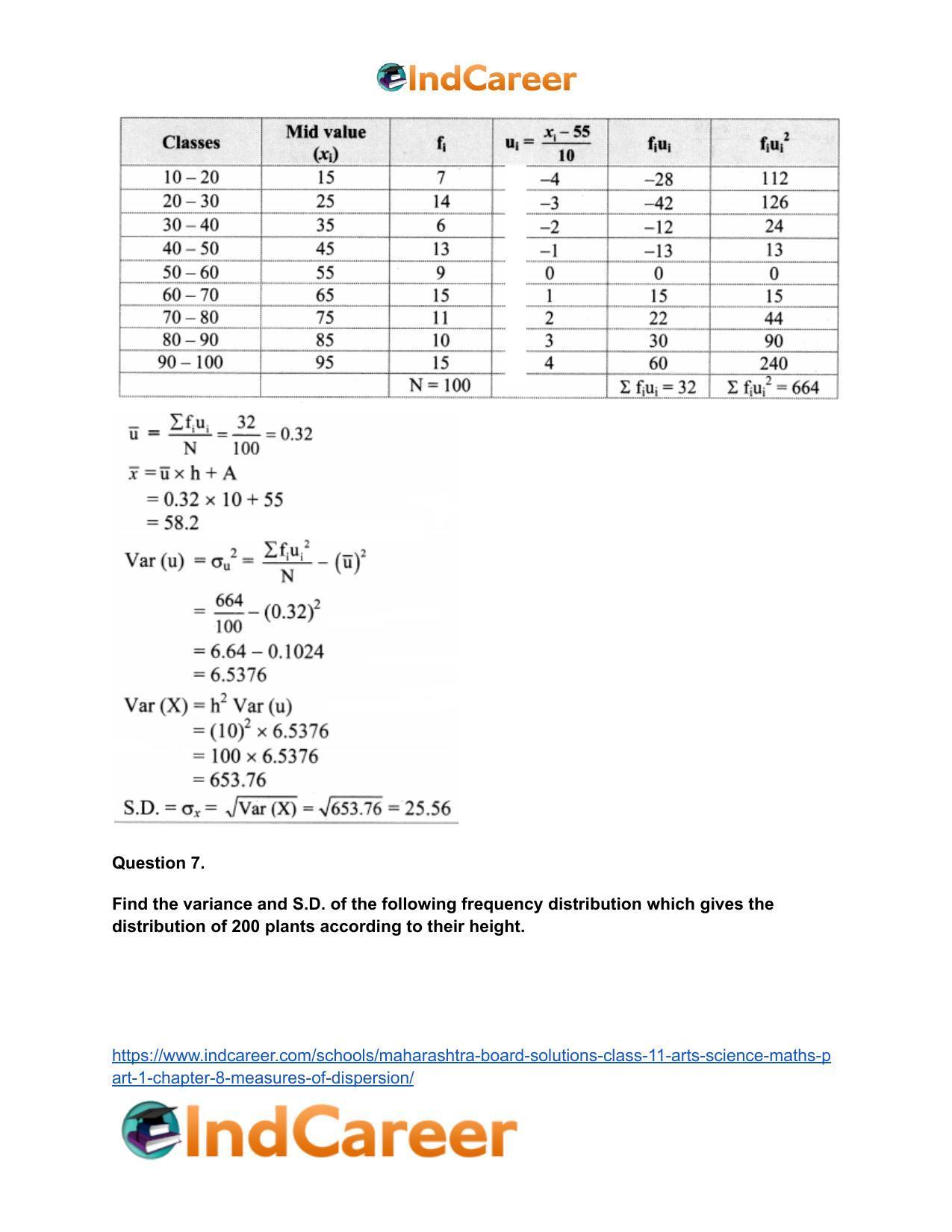 Maharashtra Board Solutions Class 11-Arts & Science Maths (Part 1): Chapter 8- Measures of Dispersion - Page 11
