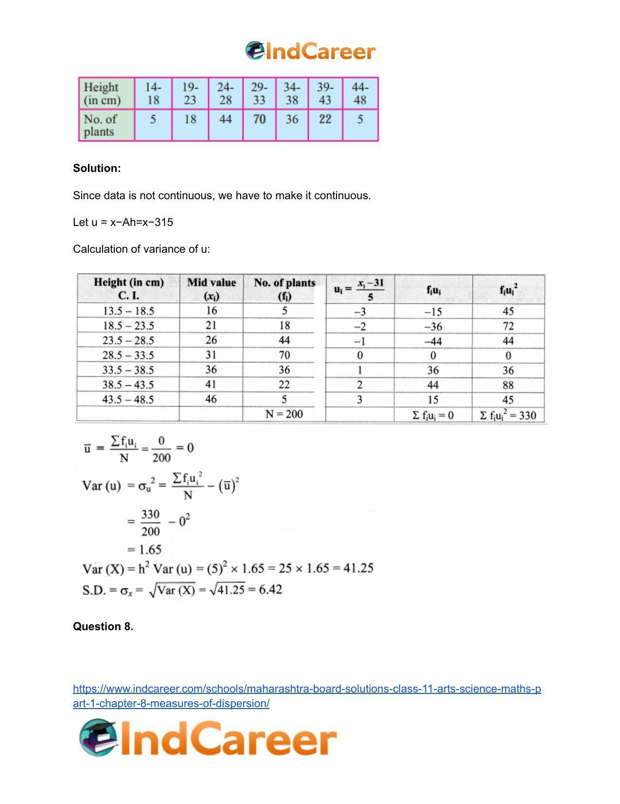 Maharashtra Board Solutions Class 11-Arts & Science Maths (Part 1): Chapter 8- Measures of Dispersion - Page 12