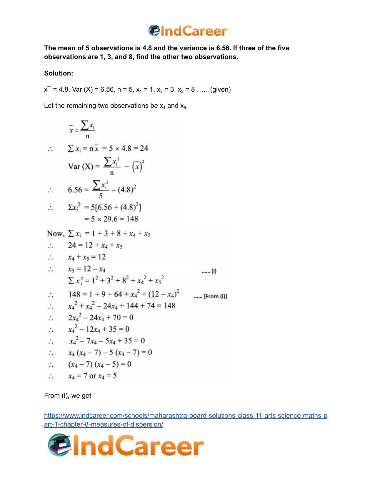 Maharashtra Board Solutions Class 11-Arts & Science Maths (Part 1): Chapter 8- Measures of Dispersion - Page 13