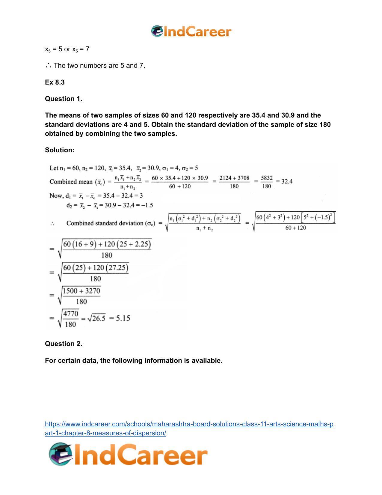 Maharashtra Board Solutions Class 11-Arts & Science Maths (Part 1): Chapter 8- Measures of Dispersion - Page 14