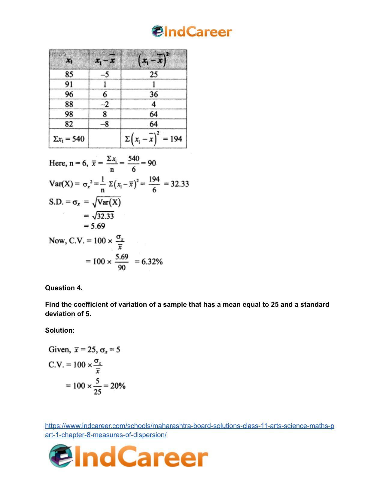 Maharashtra Board Solutions Class 11-Arts & Science Maths (Part 1): Chapter 8- Measures of Dispersion - Page 17