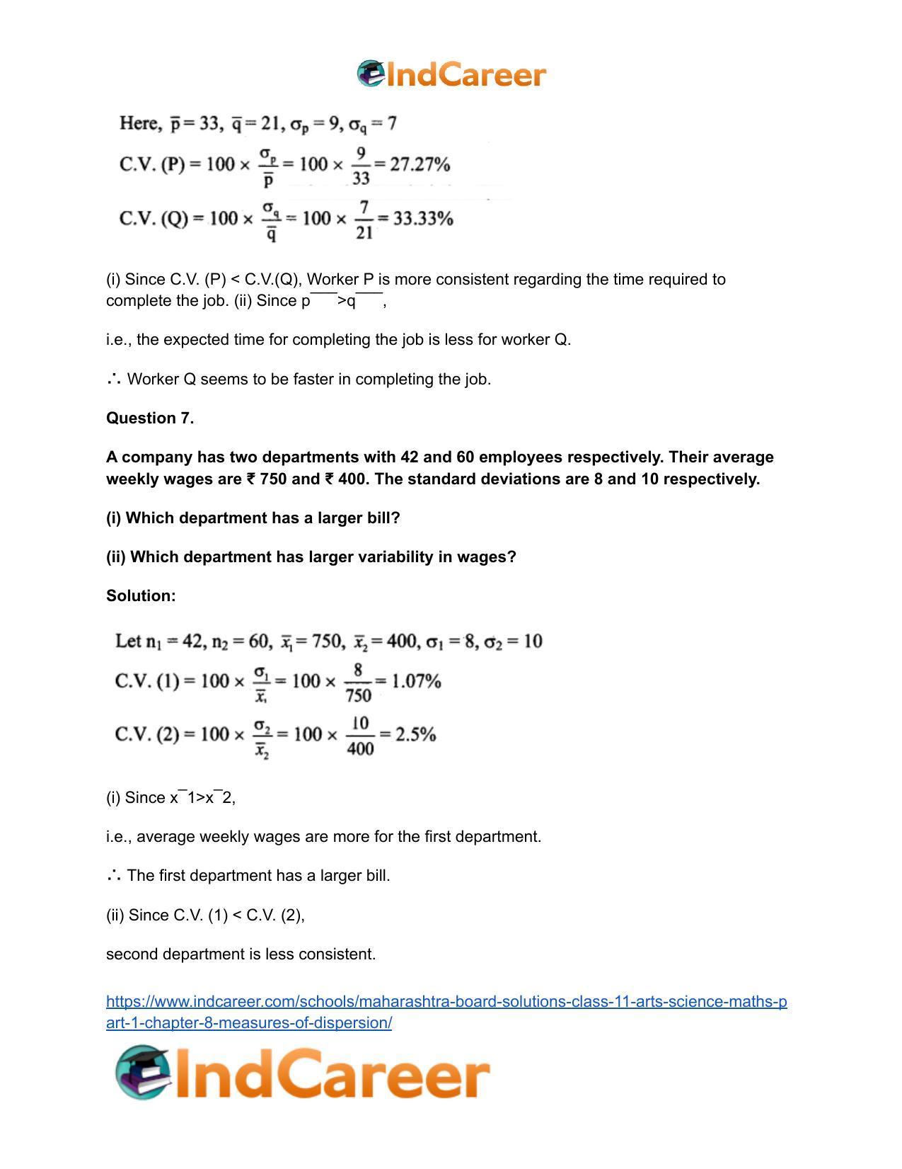 Maharashtra Board Solutions Class 11-Arts & Science Maths (Part 1): Chapter 8- Measures of Dispersion - Page 19